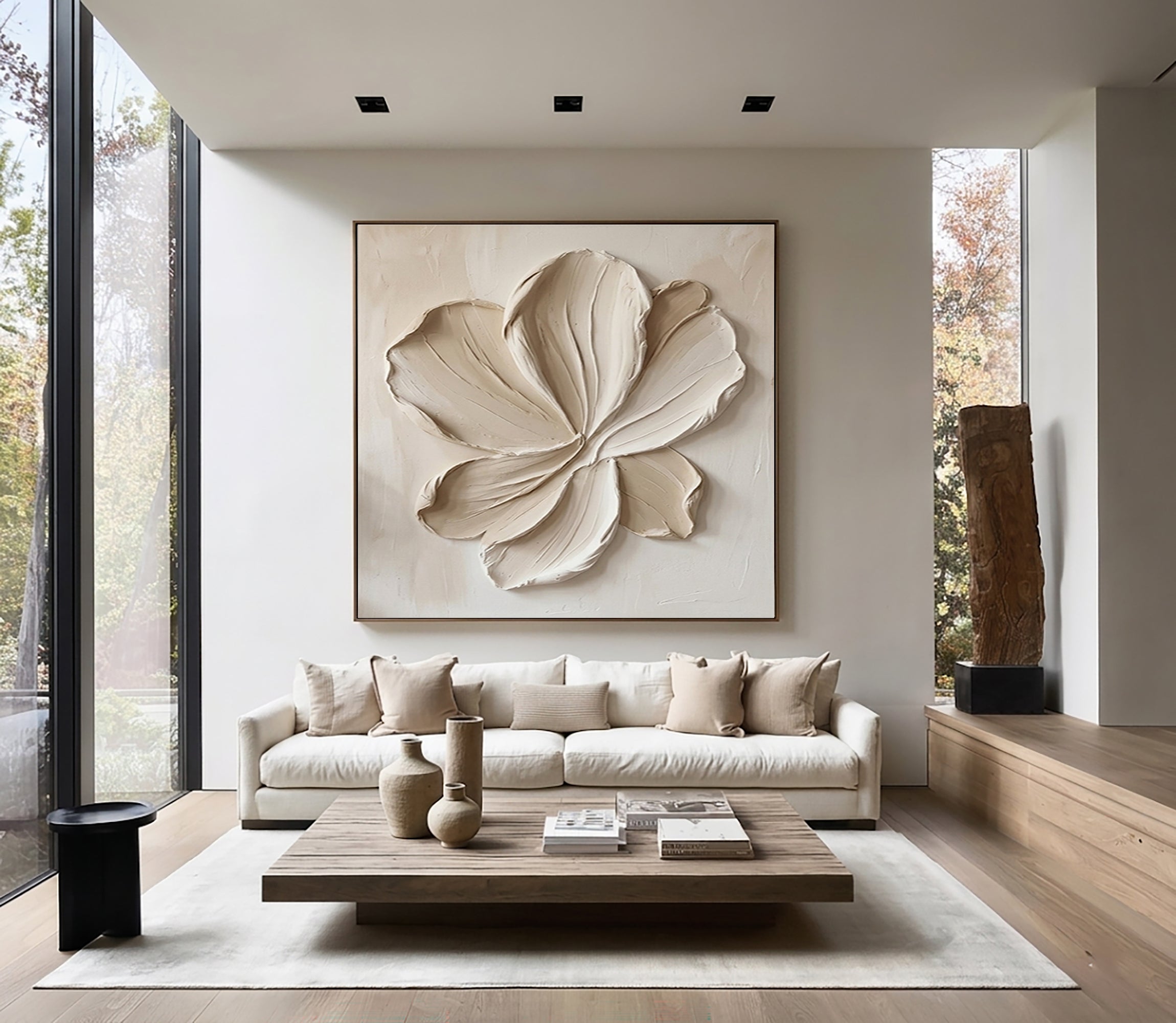 Large Organic Bloom Wall Art Neutral Contemporary Floral Texture Painting