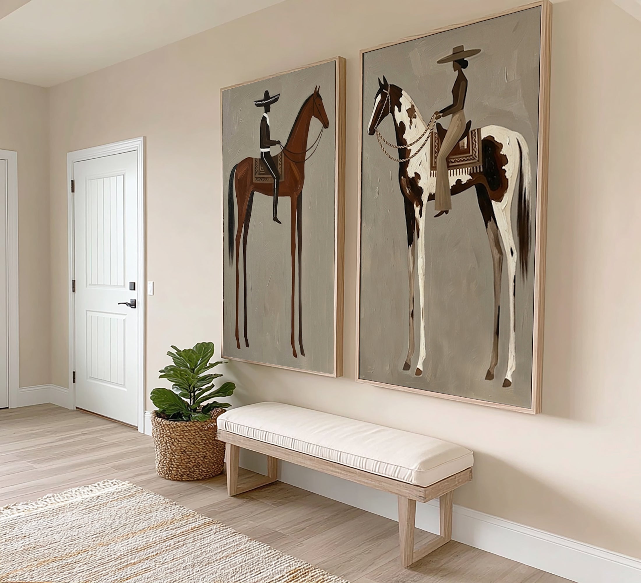 Large Cowboy Cowgirl Wall Art Western Ranch Horse Oil Painting Diptych | KeiraArt