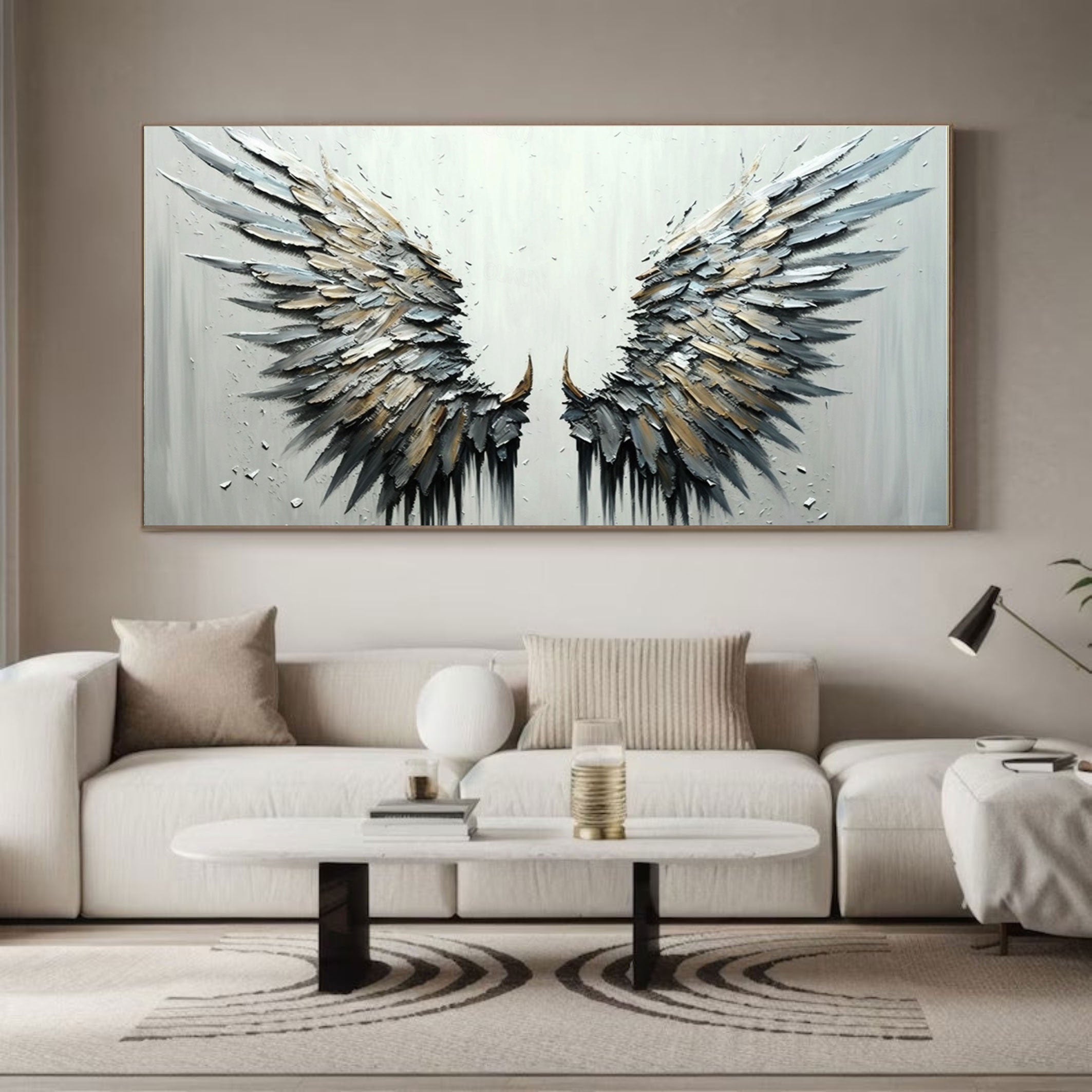 Textured Angel Wings Art - Abstract Black & White Painting #MMA 189