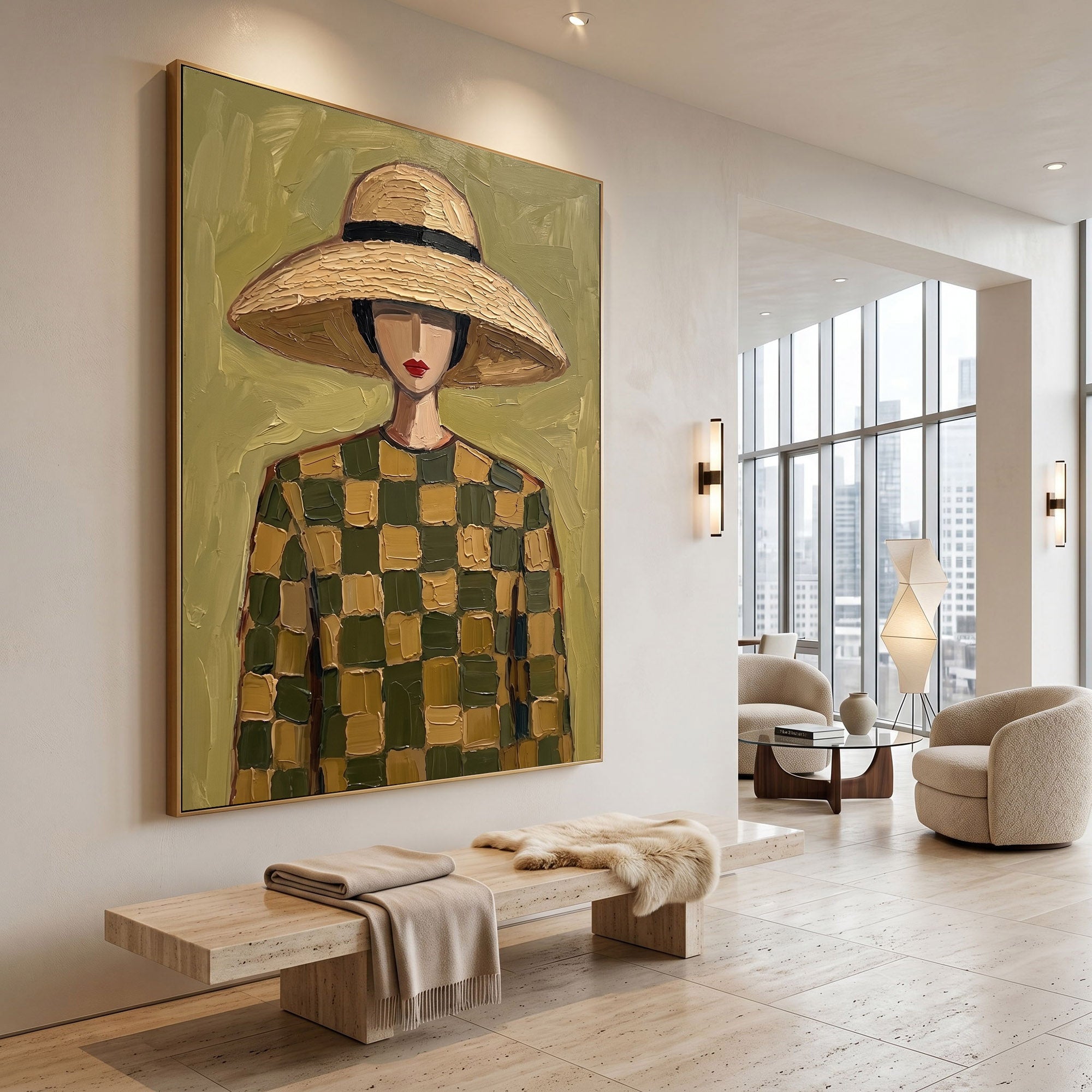 Large Modern Woman Portrait Wall Art Abstract Oil Painting Cowgirl Cowboy Vintage Americana Art Western Fashion Decor Contemporary Home