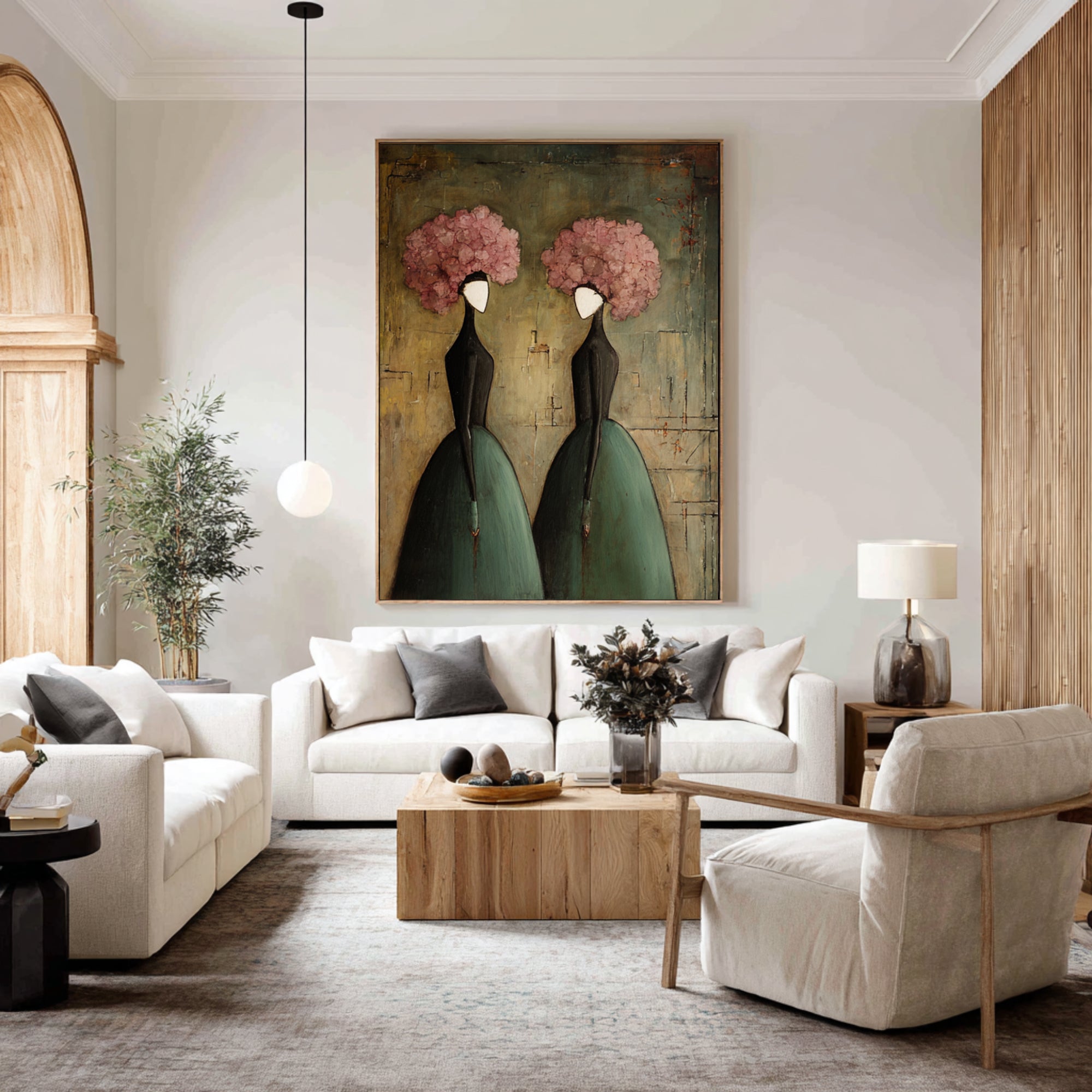 Large Romantic Figure Painting Floral Portrait Canvas Wall Art