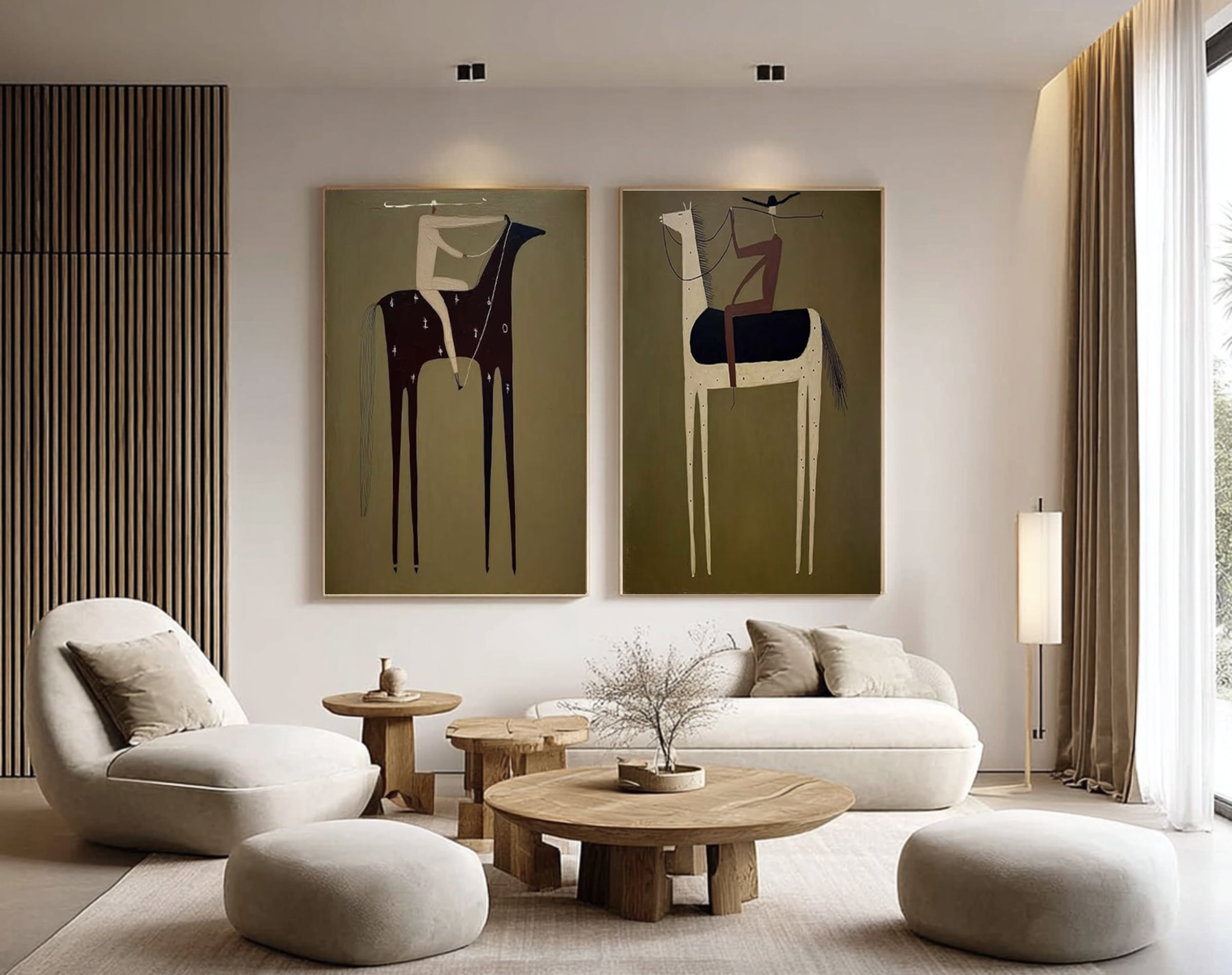 Large Olive Green Horse Wall Art Contemporary Equestrian Diptych | KeiraArt