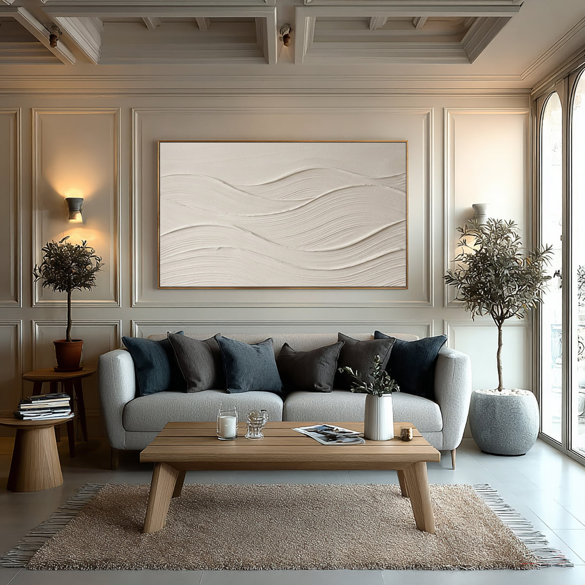 Large Organic Abstract Flowing Lines Wall Art White Textured Oil Painting Minimalist Sculptural Relief Contemporary Neutral Home Decor