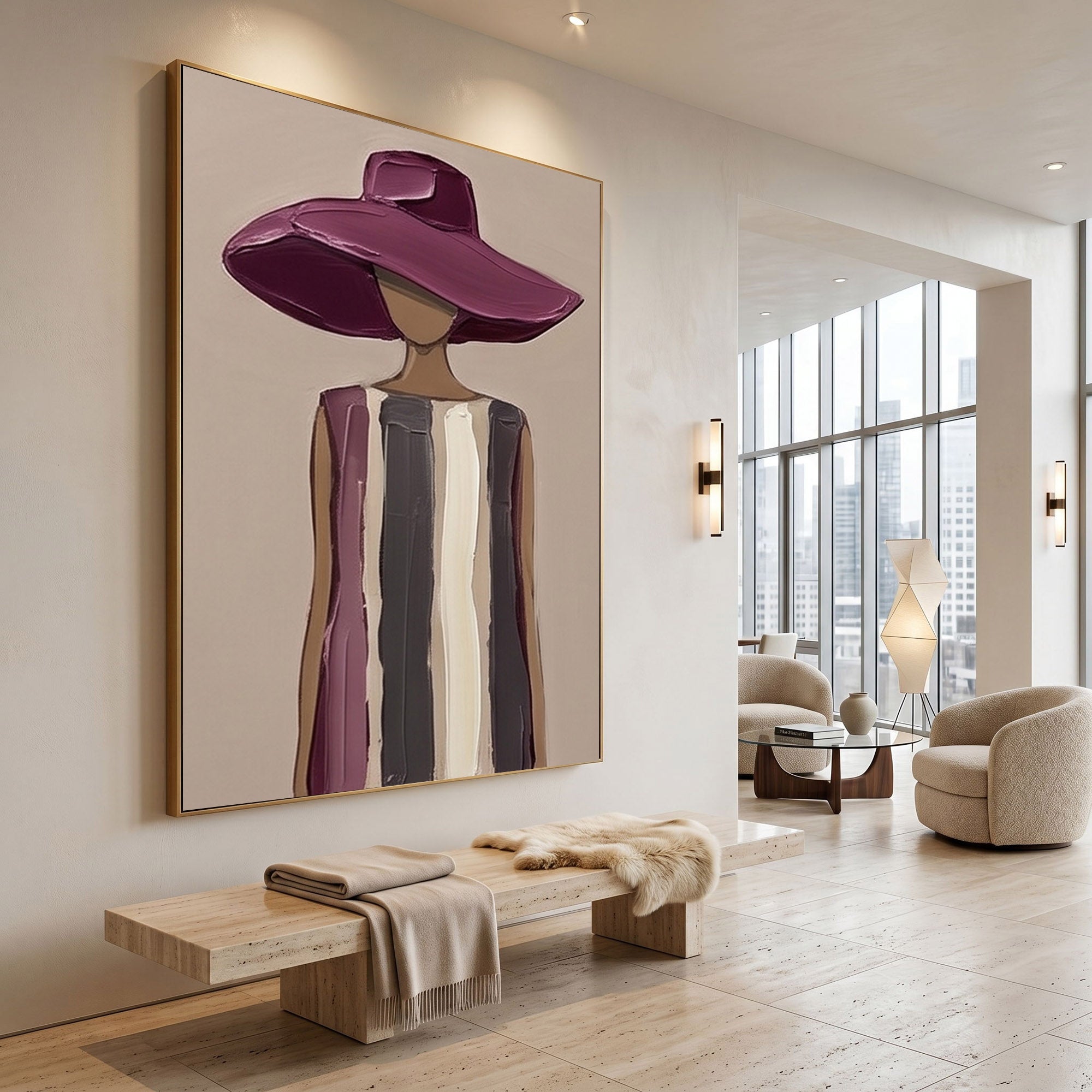 Large Woman Portrait Wall Art Abstract Oil Painting Vintage Americana Art Cowgirl Cowboy Western Fashion Figure Luxury Home Decor