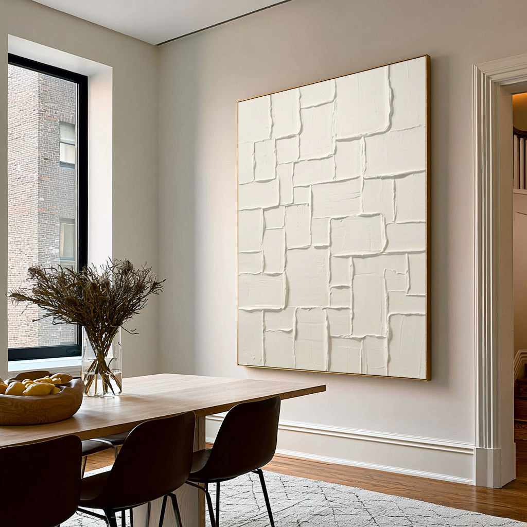 Large Architectural Block Relief Wall Art Ivory White Textured Abstract Painting Contemporary Interior Decor
