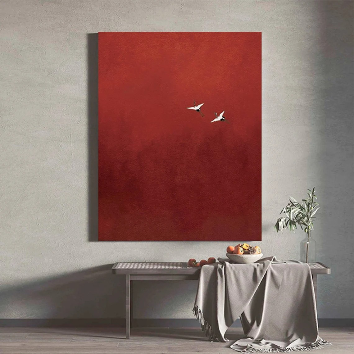 Dreamy Crimson Sky Painting | Surreal Red Landscape Art #AP 081