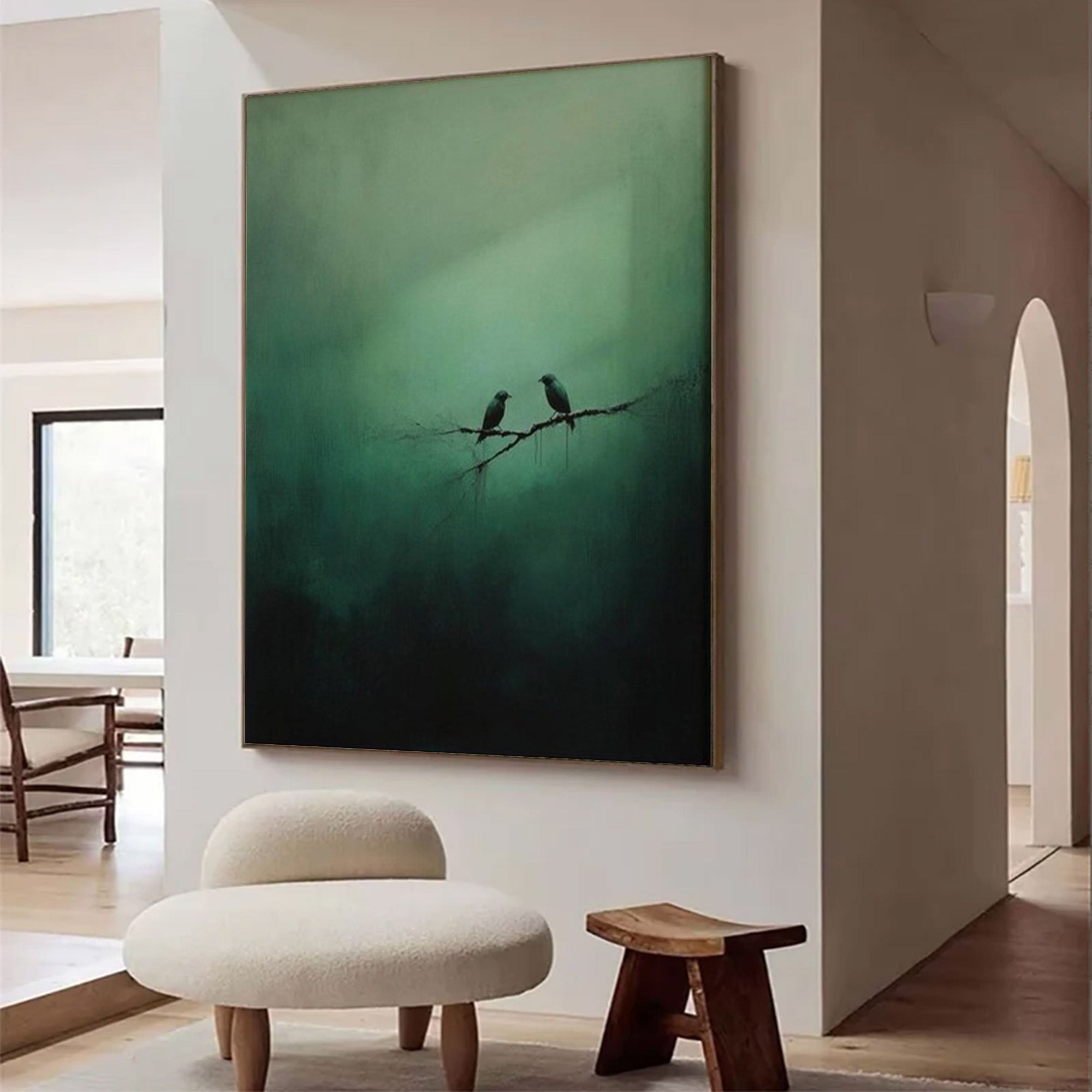 Large Abstract Green Painting Birds | KeiraArt #AG 0101
