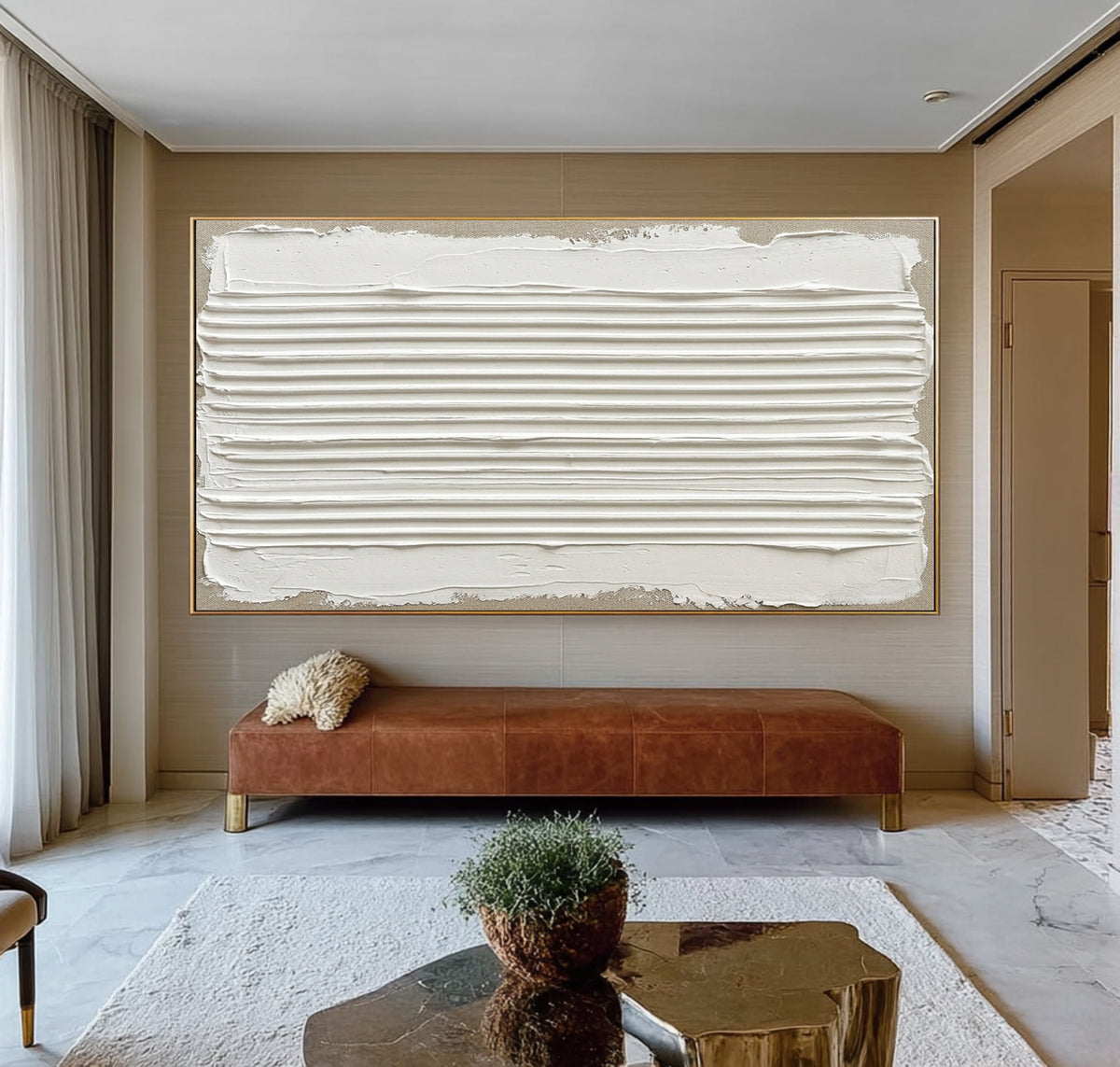 A Quiet Horizon Made By Hand Large White Textured Abstract Wall Art Sculptural Relief Artwork