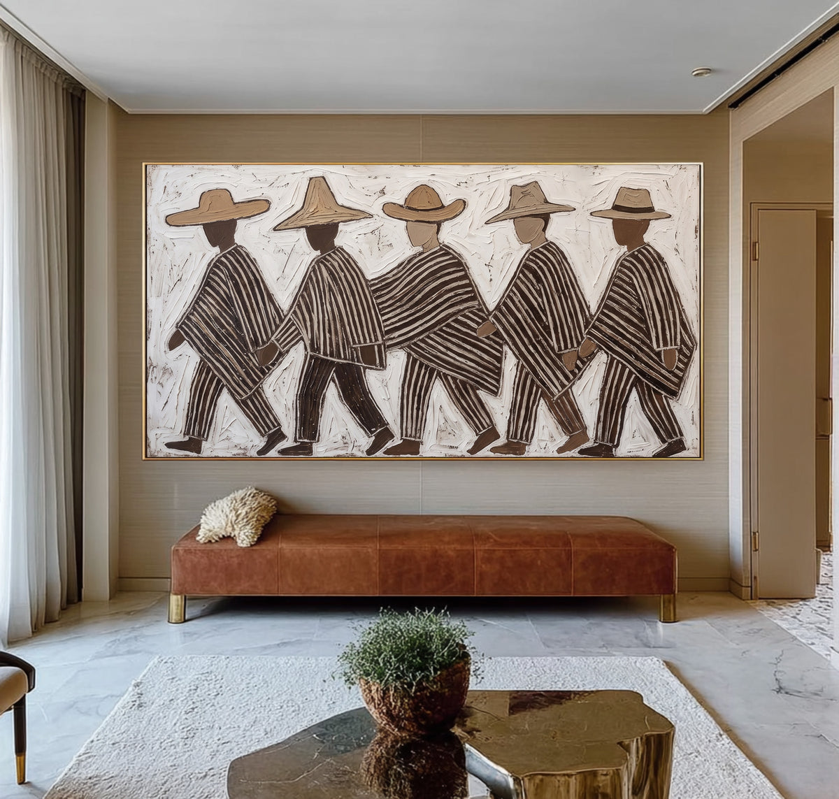 Southwestern Wall Art, Five Walking Figures Painting, Hand Painted Textured Folk Art