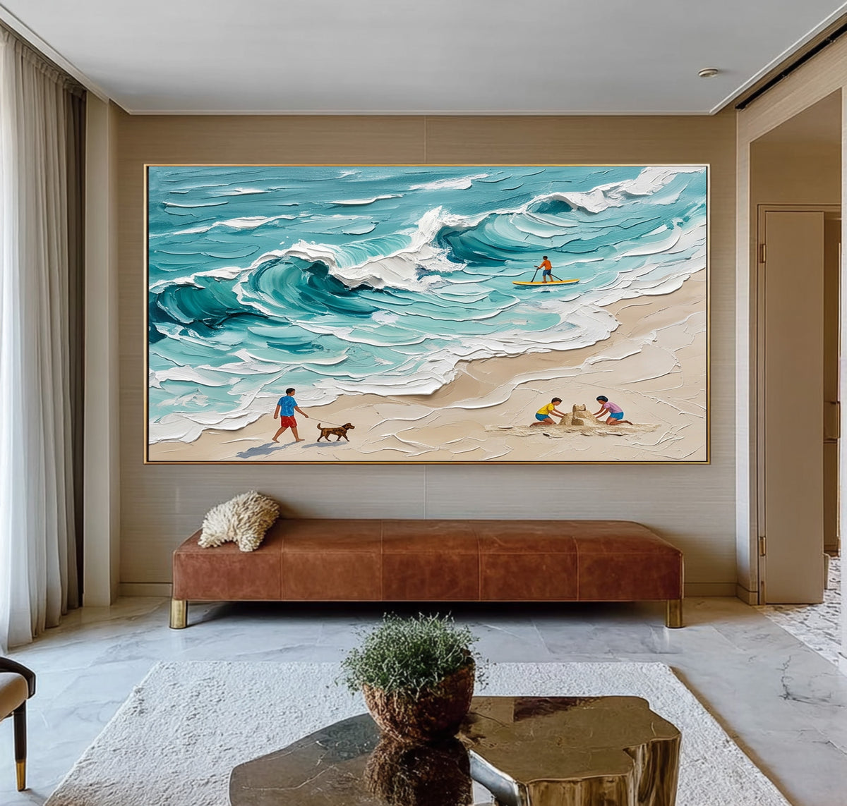 Large Textured Coastal Painting Beach House Ocean Wall Art