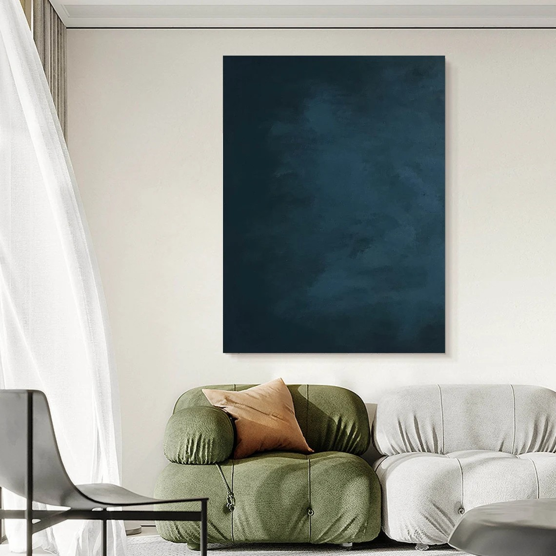 Minimalist Deep Blue Abstract Wall Art Modern Canvas #AP 075