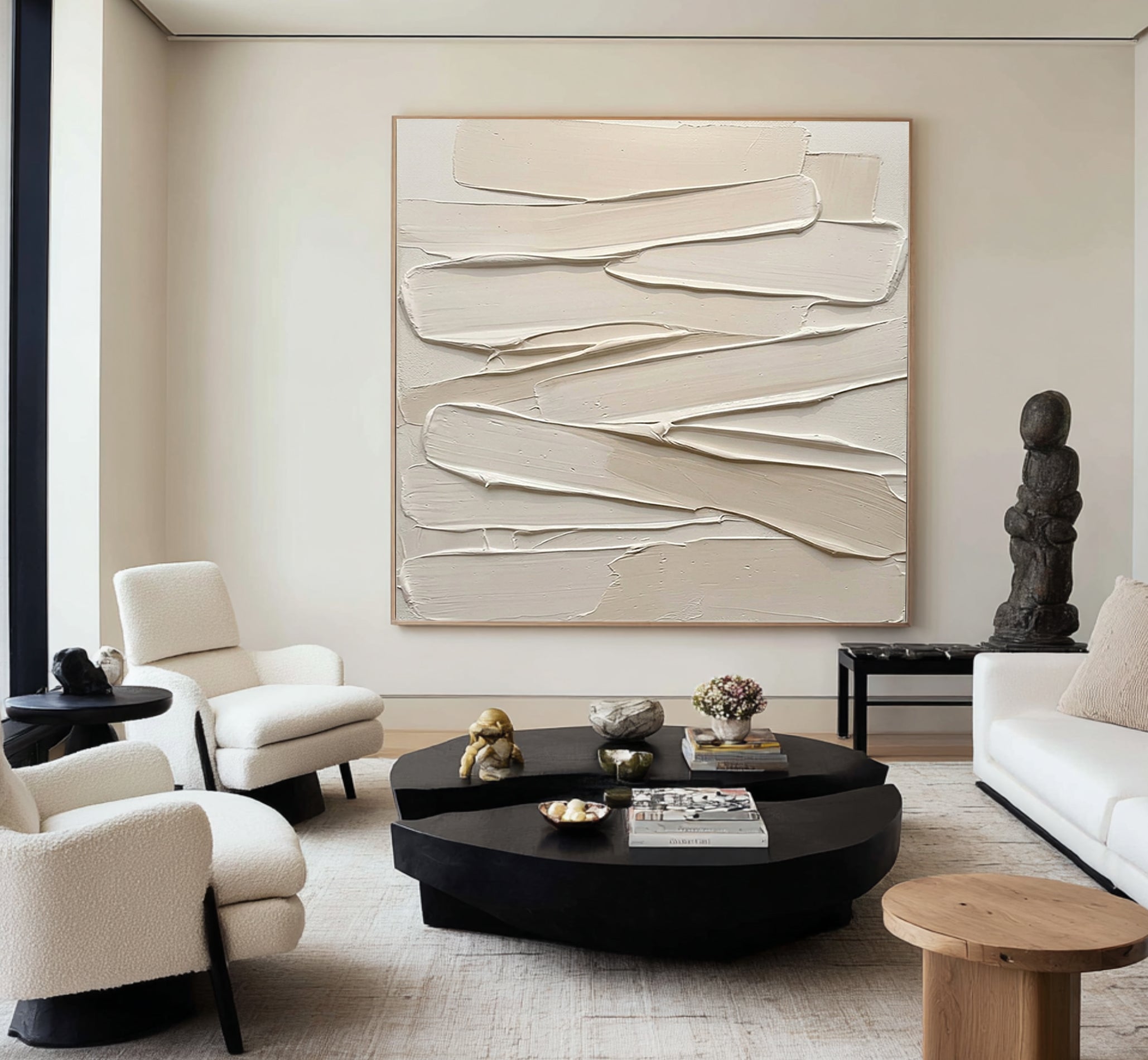 Large Cream Textured Canvas Art Modern Neutral Wall Decor