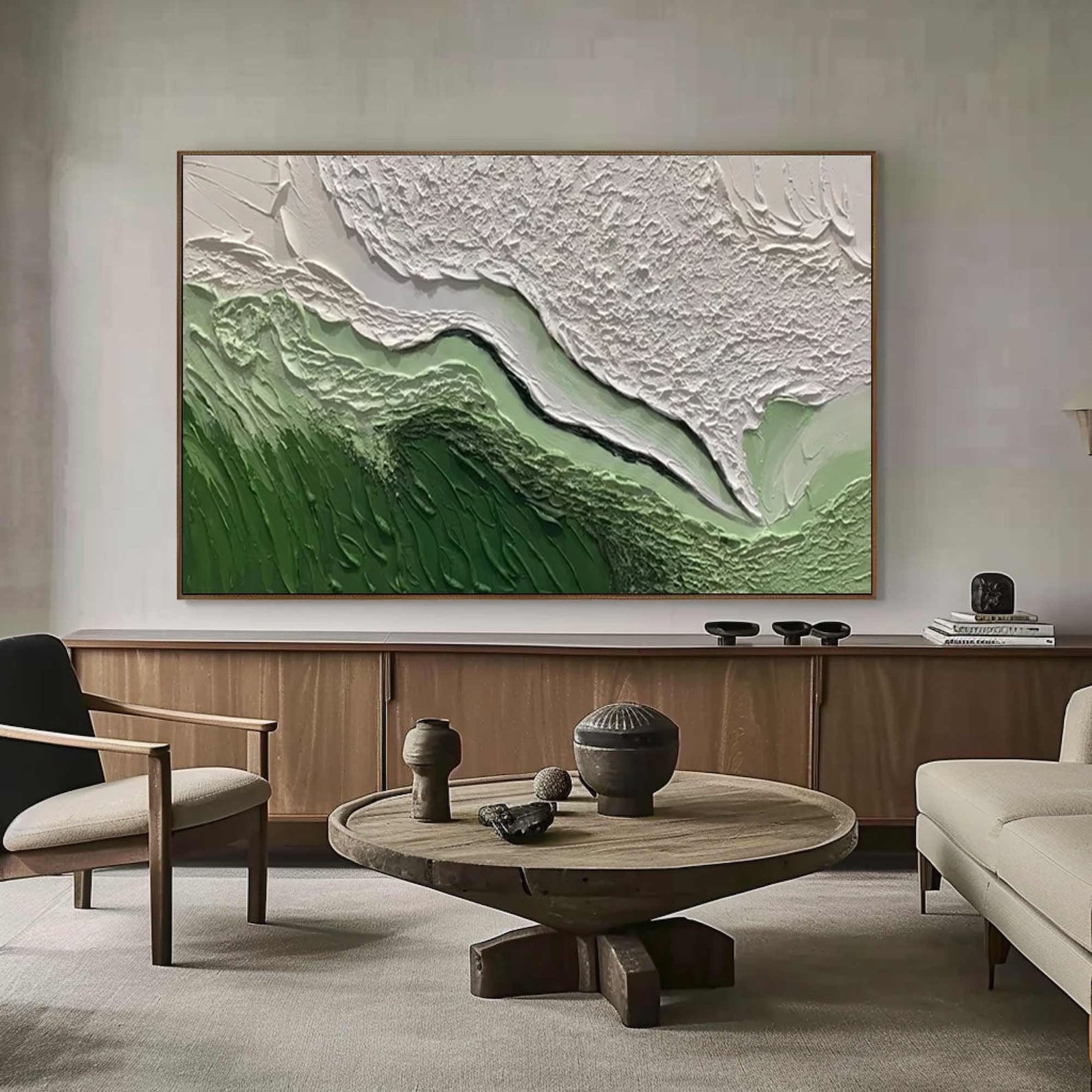 Emerald Peaks Green & White Textured Landscape Artwork #MMA 170