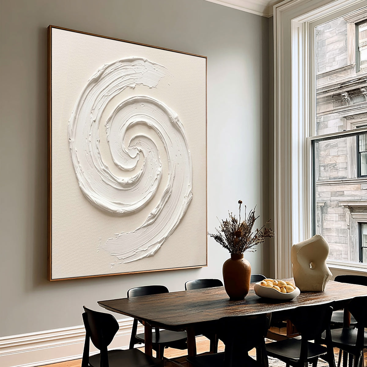 Sculptural White Spiral Textured Canvas Artwork Handmade Abstract Painting Modern Luxury Decor