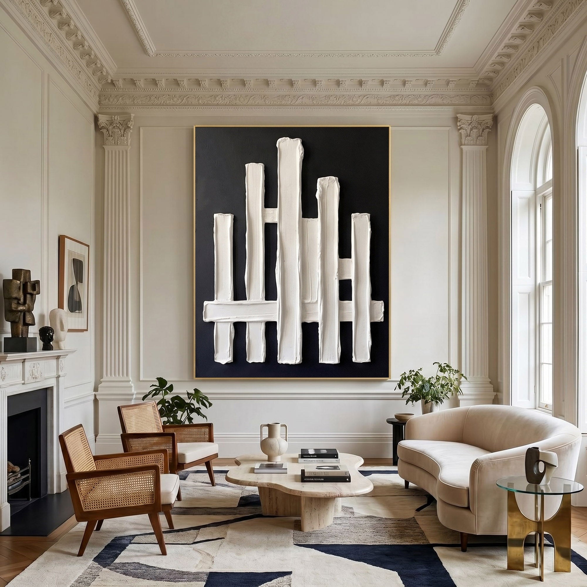 Large Abstract Textured Wall Art Black Plaster Painting Sculptural Modern Minimalist Luxury Interior Decor