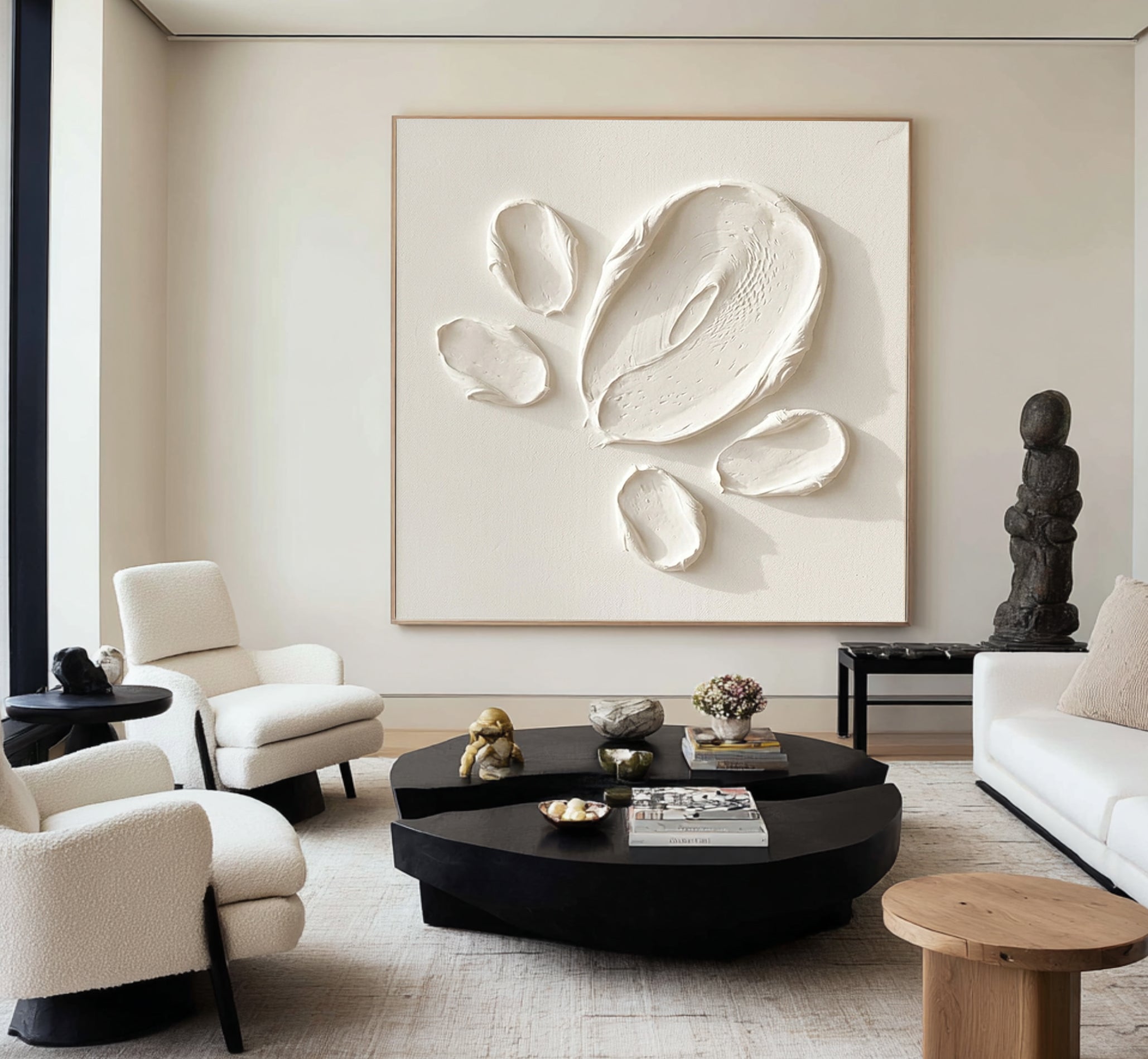 Large Contemporary Textured Oil Painting in Neutral White for Modern Home Decor