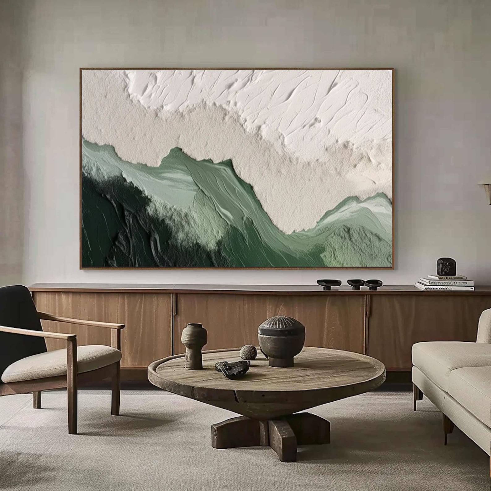 Emerald Peaks Green & White Textured Landscape Artwork #MMA 171