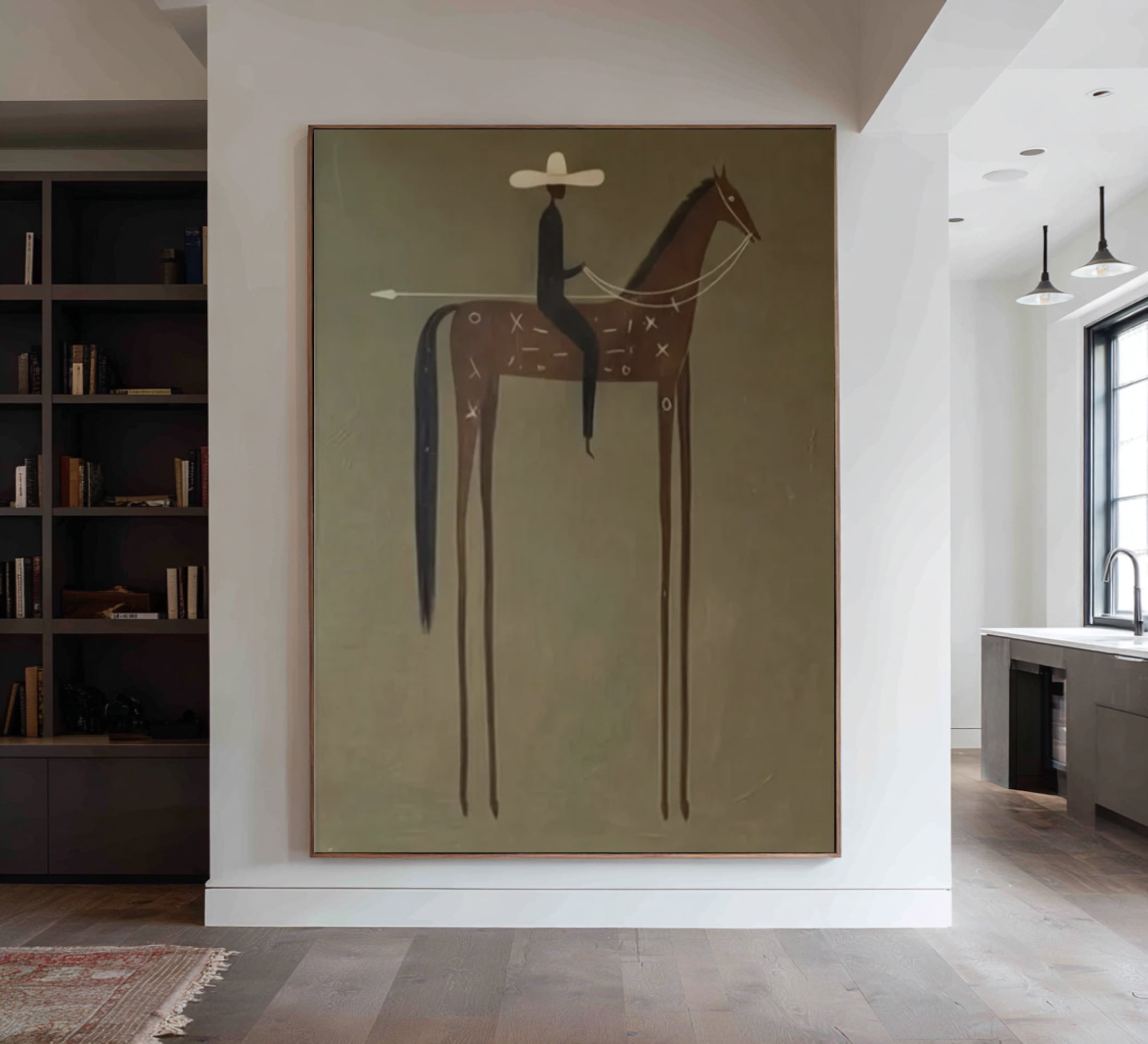 Oversized Abstract Cowboy Equestrian Canvas Art Modern Painting