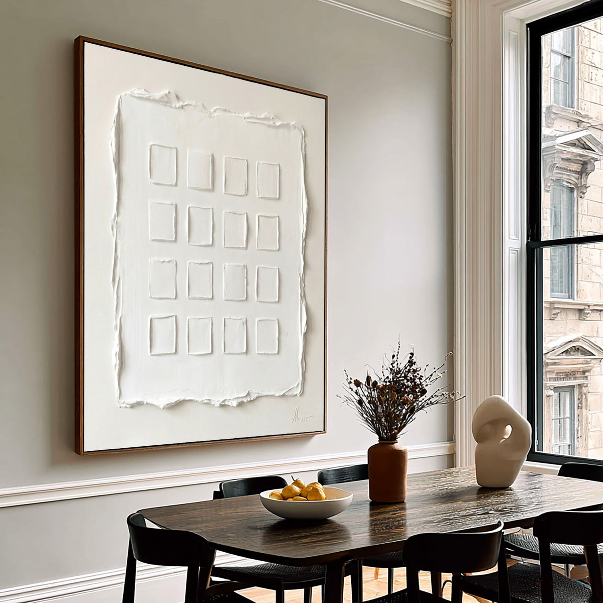 Large Minimal Geometric Relief Wall Art Ivory White Textured Abstract Painting Modern Home Decor