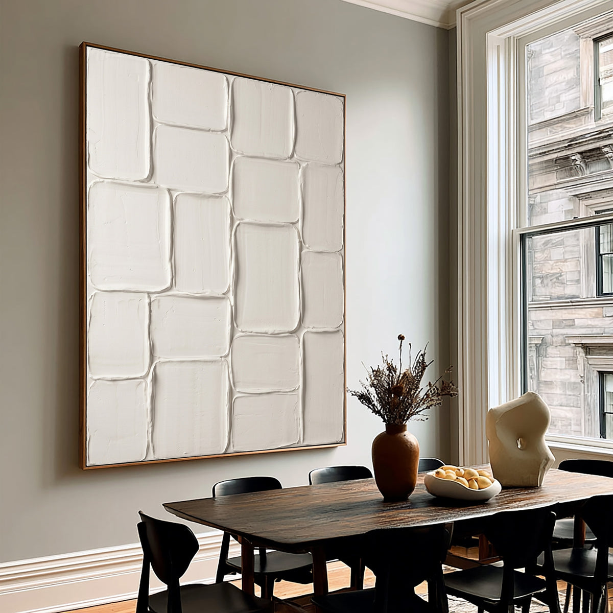 Quiet Mosaic Large White Textured Abstract Wall Art Modular Sculptural Relief Contemporary Minimalist Decor