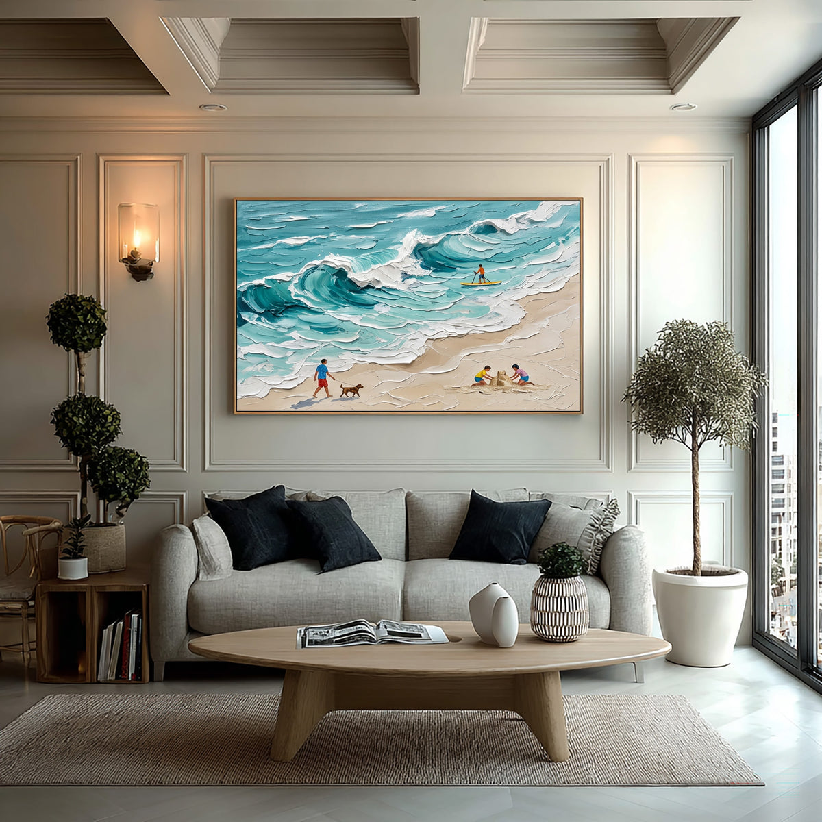 Large Textured Coastal Painting Beach House Ocean Wall Art