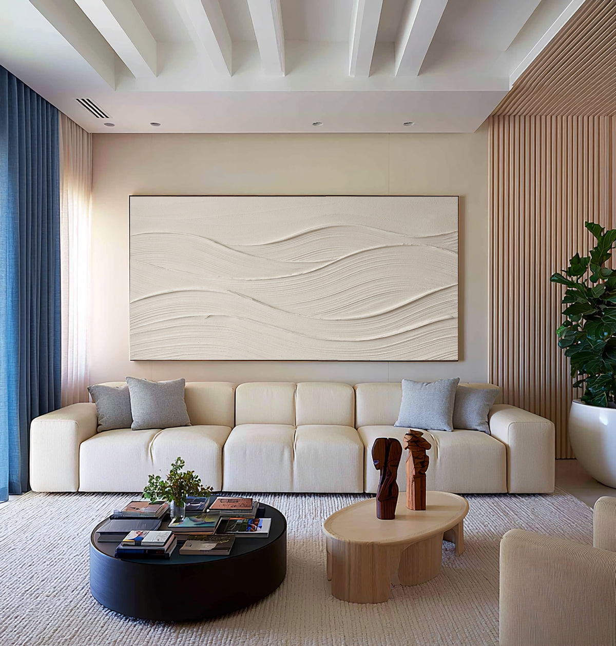 Large Organic Abstract Flowing Lines Wall Art White Textured Oil Painting Minimalist Sculptural Relief Contemporary Neutral Home Decor