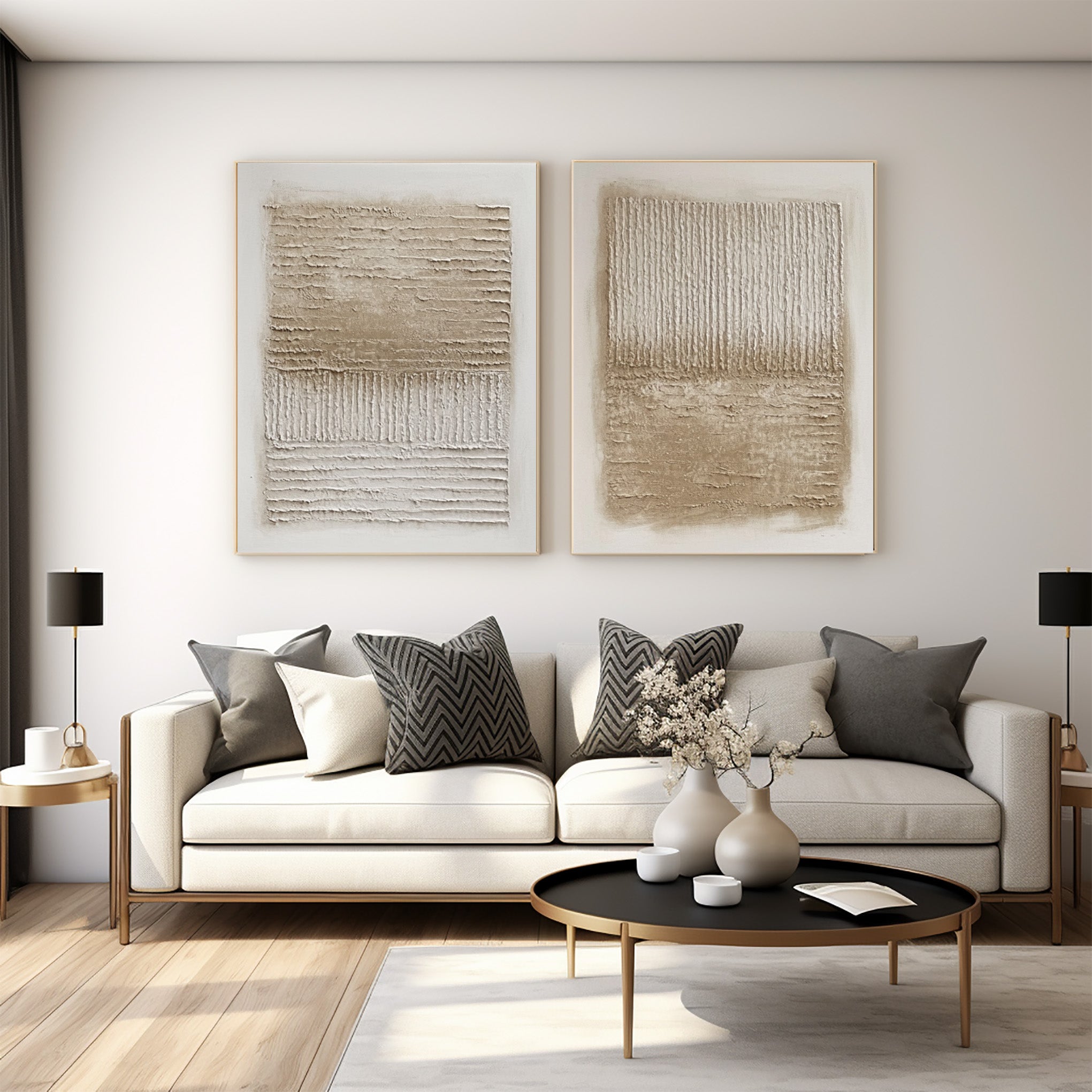 Modern Striped Impasto Wall Art Set Of 2 #AG 021