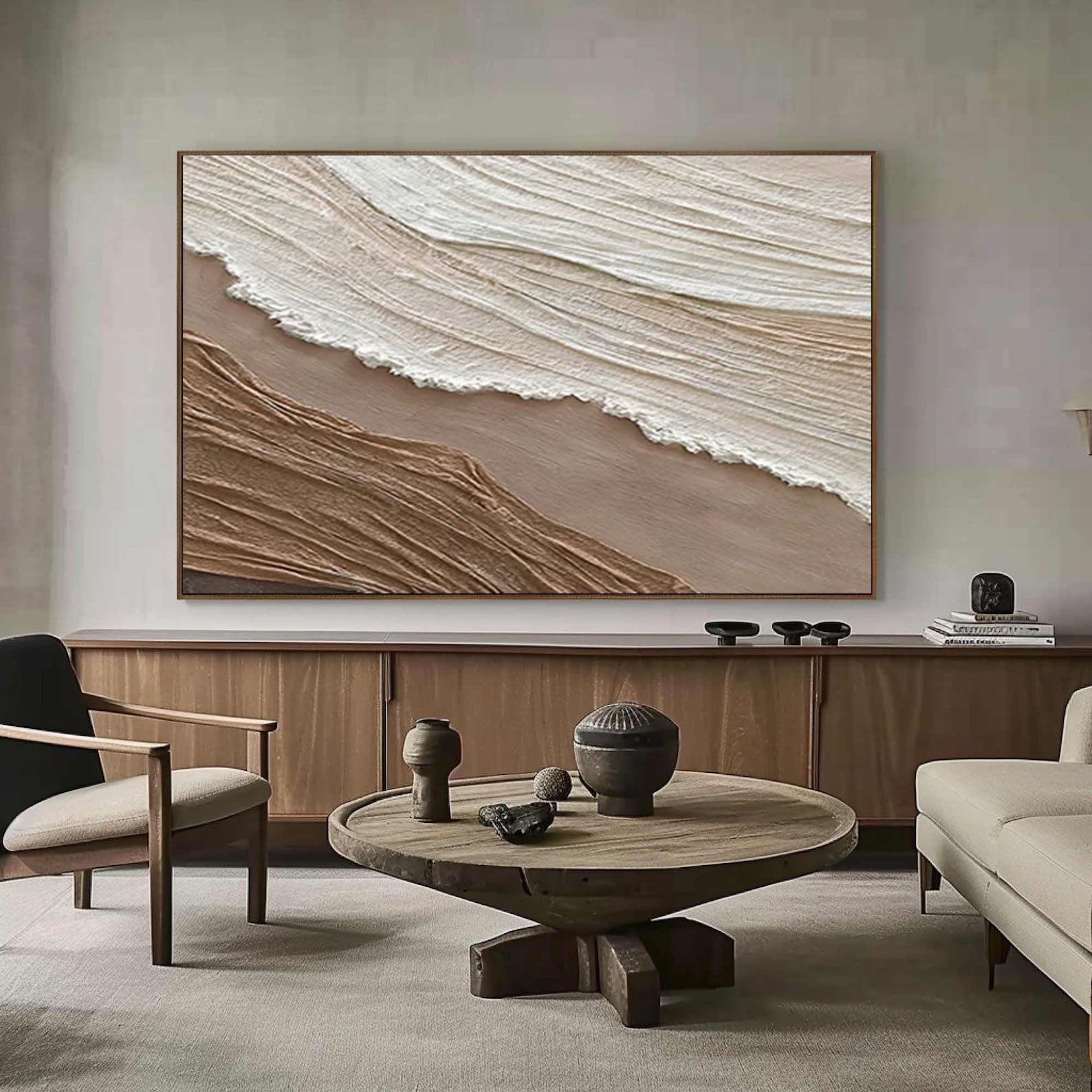 Ocean Whisper Beige Textured Wave Art on Canvas #OS 062