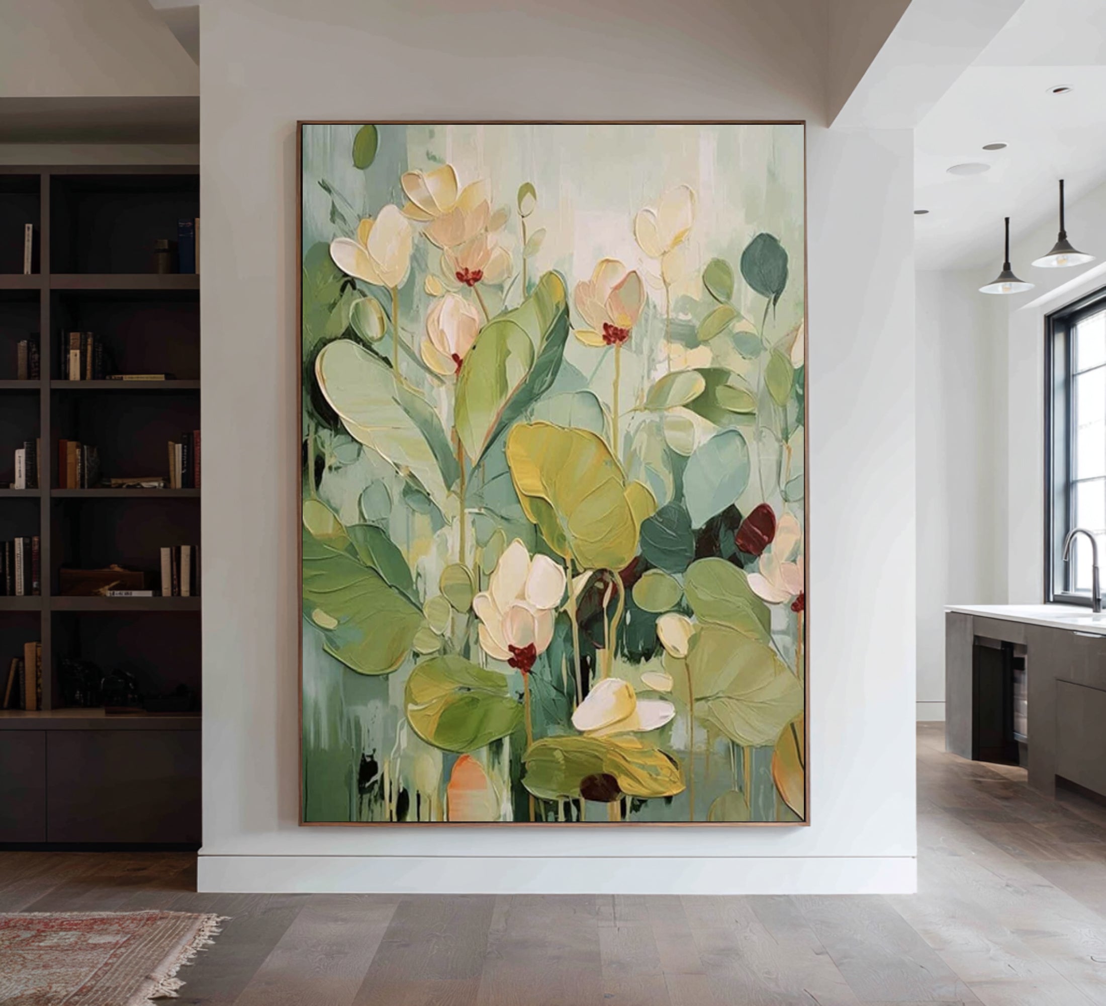 Oversized Green Botanical Canvas Art Contemporary Floral Painting