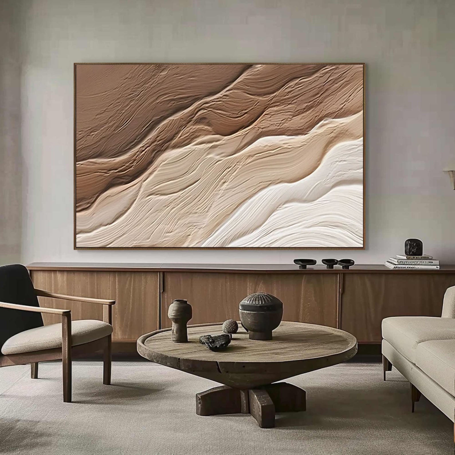 Ocean Whisper Beige Textured Wave Art on Canvas #OS 061