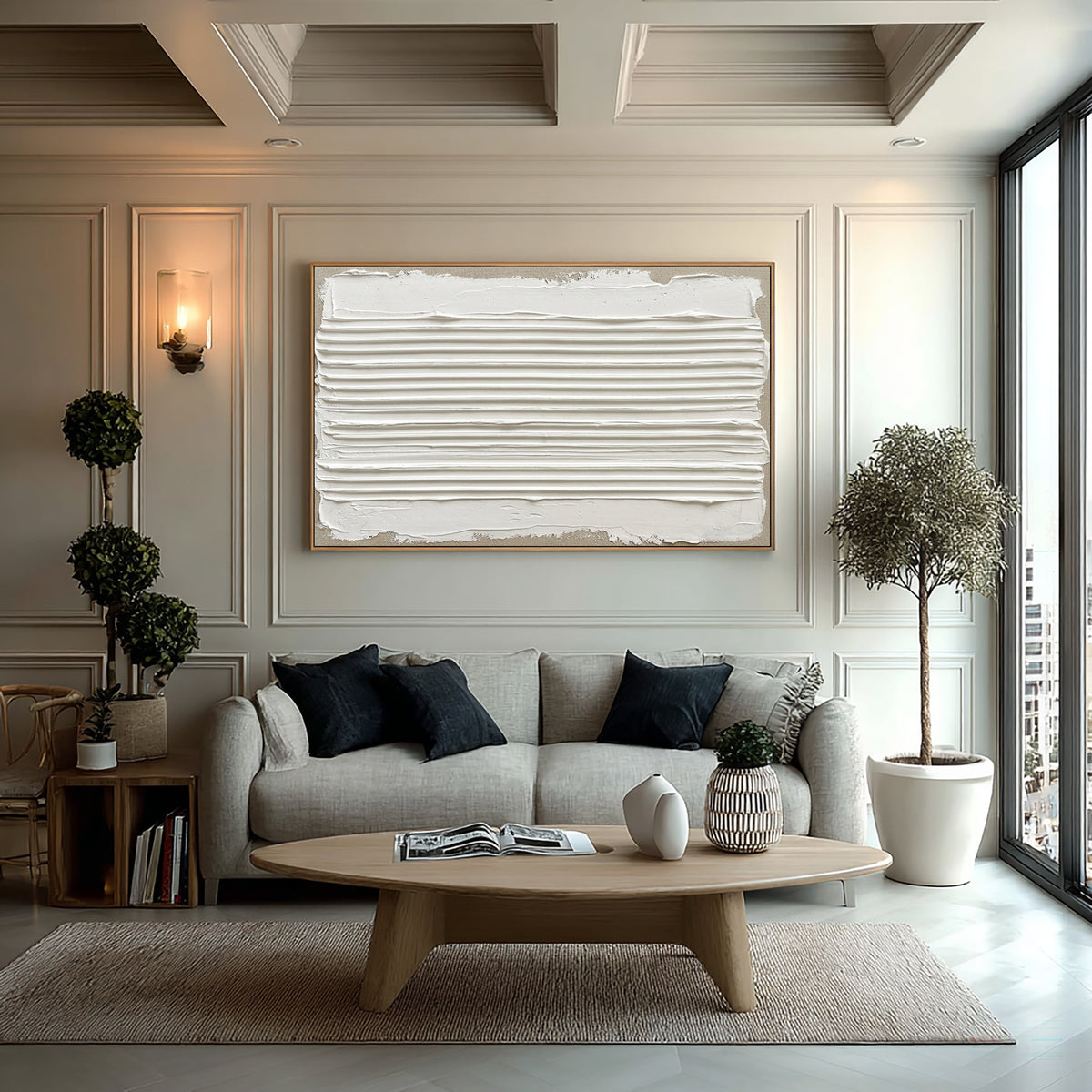 A Quiet Horizon Made By Hand Large White Textured Abstract Wall Art Sculptural Relief Artwork