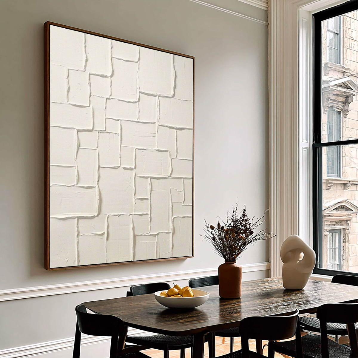 Large Architectural Block Relief Wall Art Ivory White Textured Abstract Painting Contemporary Interior Decor