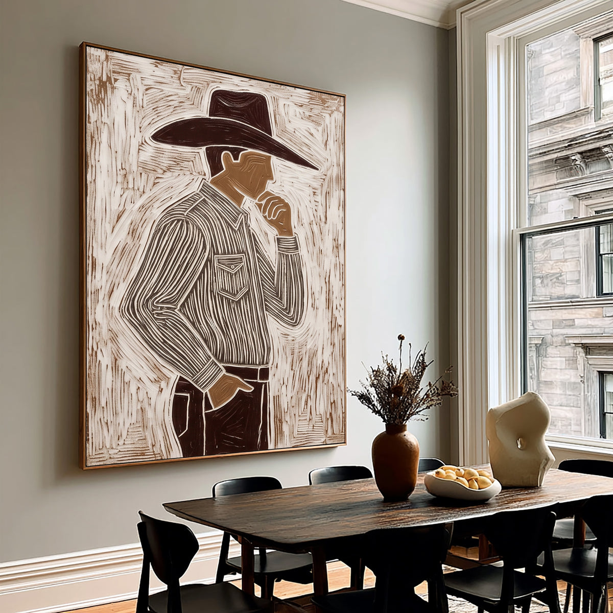 Hand Painted Cowboy Portrait Modern Western Wall Art