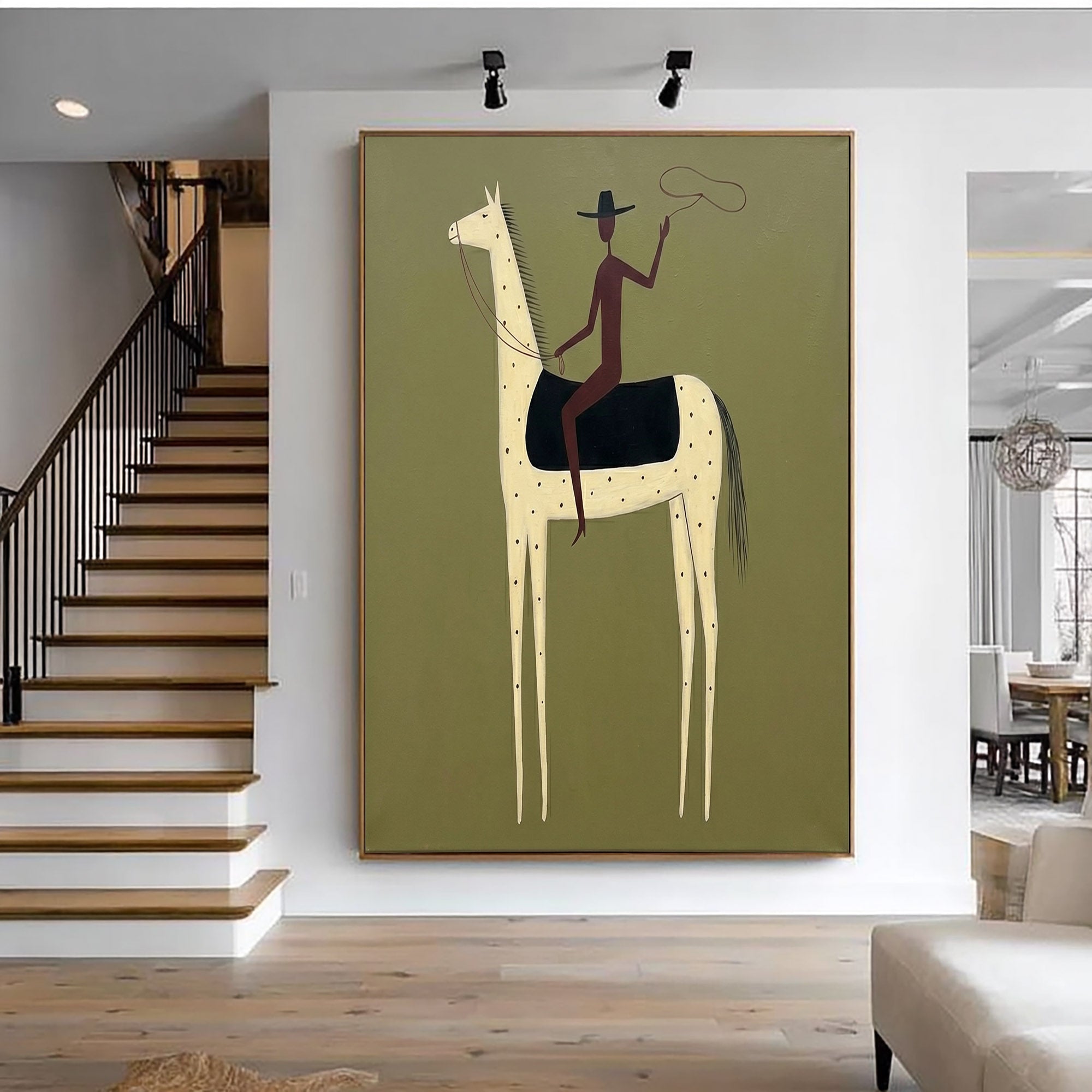 Large Cowboy Horse Wall Art Modern Western Contemporary Canvas Painting
