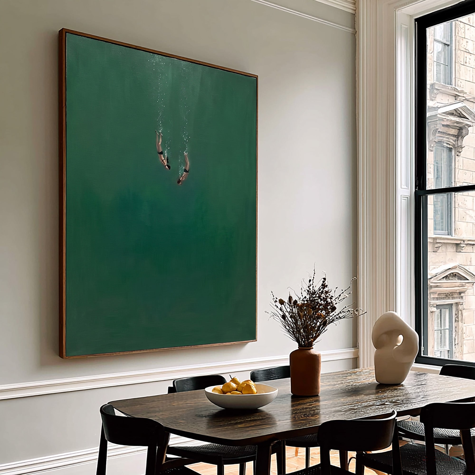 Large Contemporary Ocean Wall Art Minimalist Underwater Divers Oil Painting