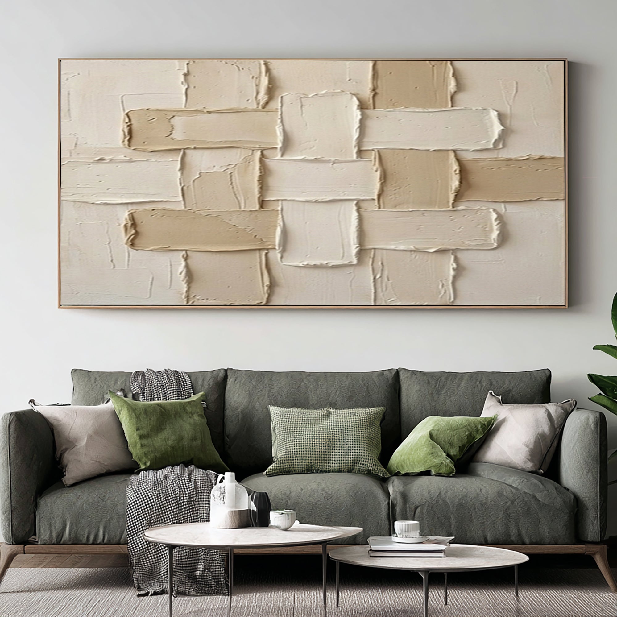Large Neutral Woven Texture Wall Art Hand Painted Abstract Canvas | KeiraArt