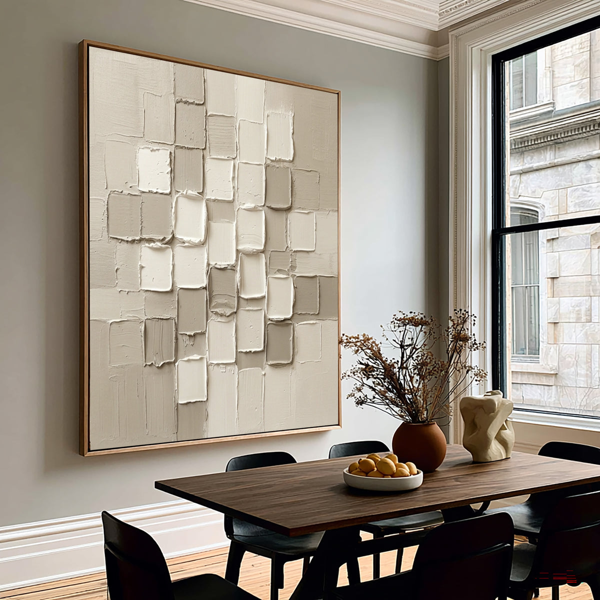 Large Organic Geometric Neutral Texture Wall Art Ivory Beige Abstract Relief Oil Painting Minimalist Sculptural Modern Home Decor