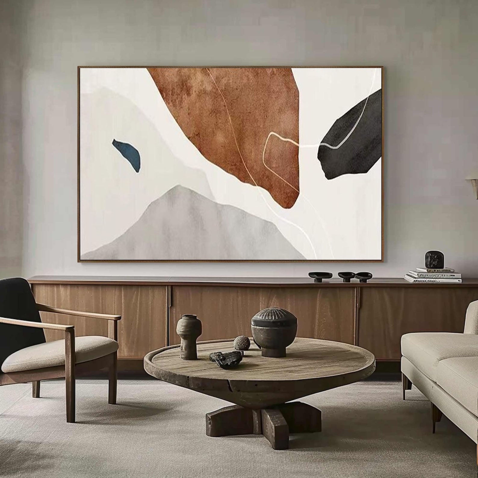 Abstract Geometry Large Neutral Tones Canvas Art #MCP 030