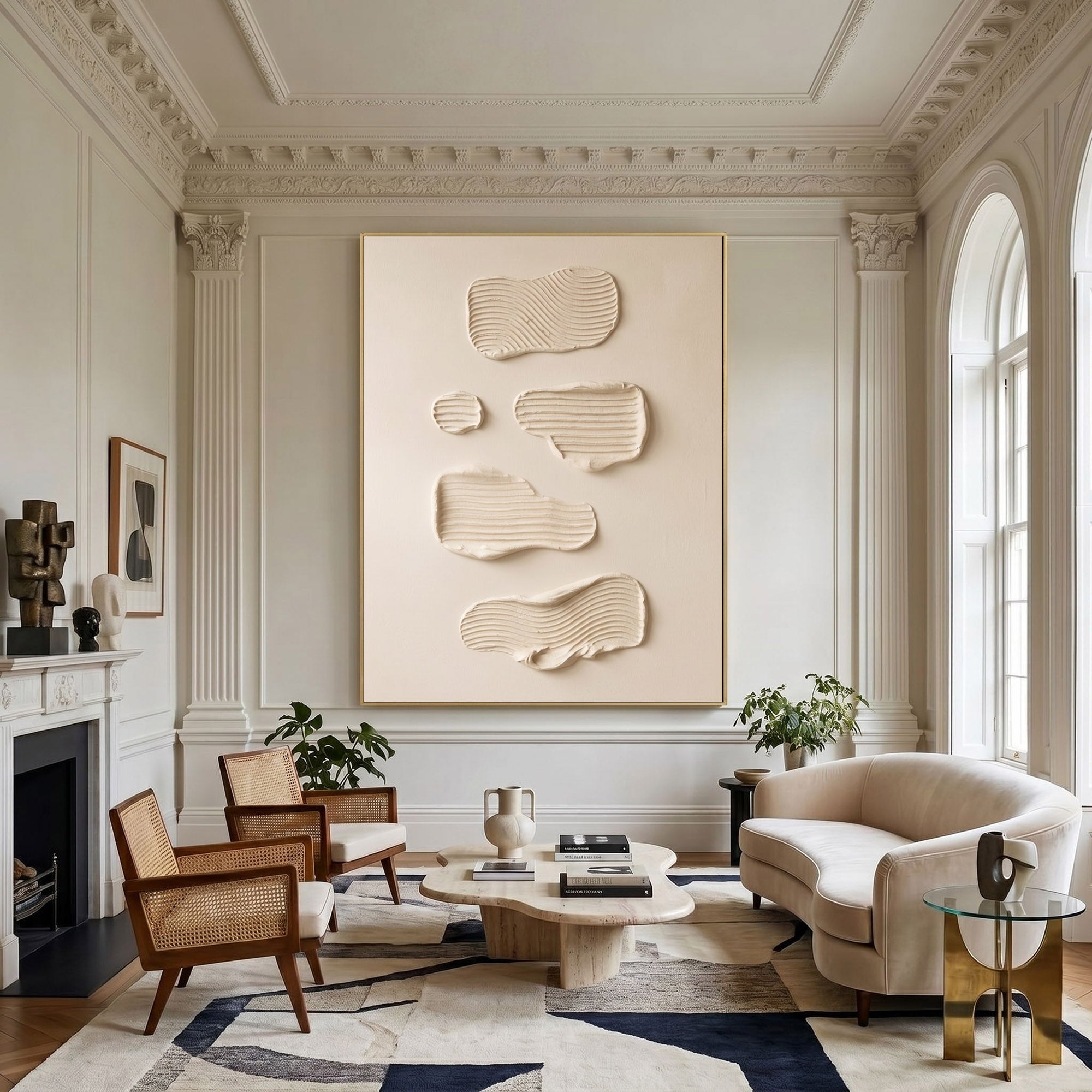 Large Modern Abstract Textured Wall Art Organic Plaster Painting Neutral Minimalist Interior Decor