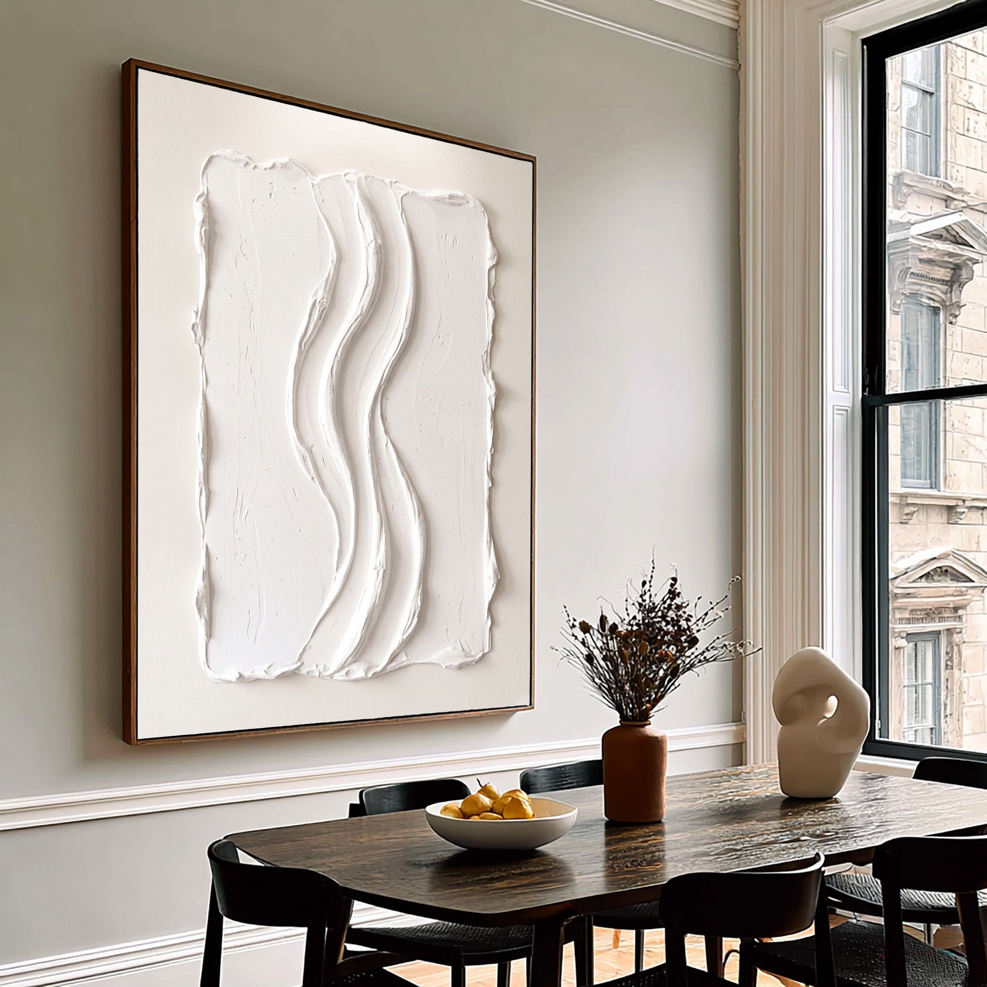 Large Abstract White Wall Art Textured Oil Painting Organic Sculpture Minimalist Neutral Modern Luxury Home Decor