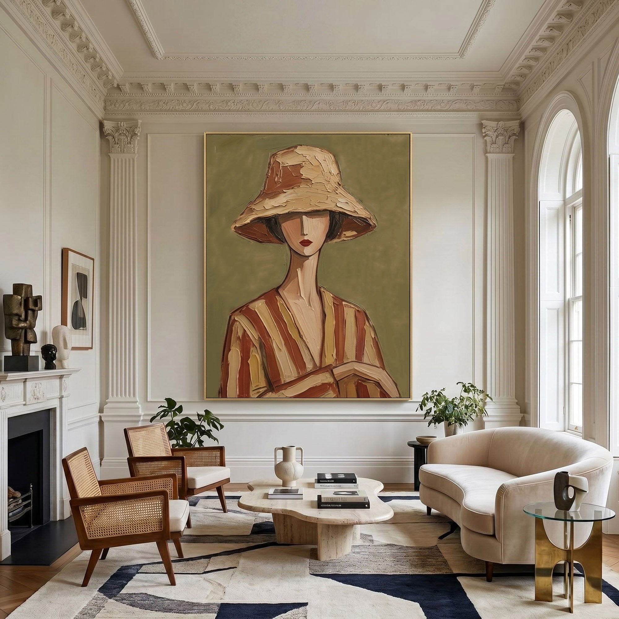Large Modern Woman Portrait Wall Art Abstract Oil Painting Vintage Americana Art Cowgirl Cowboy Western Heritage Fashion Decor Luxury Home