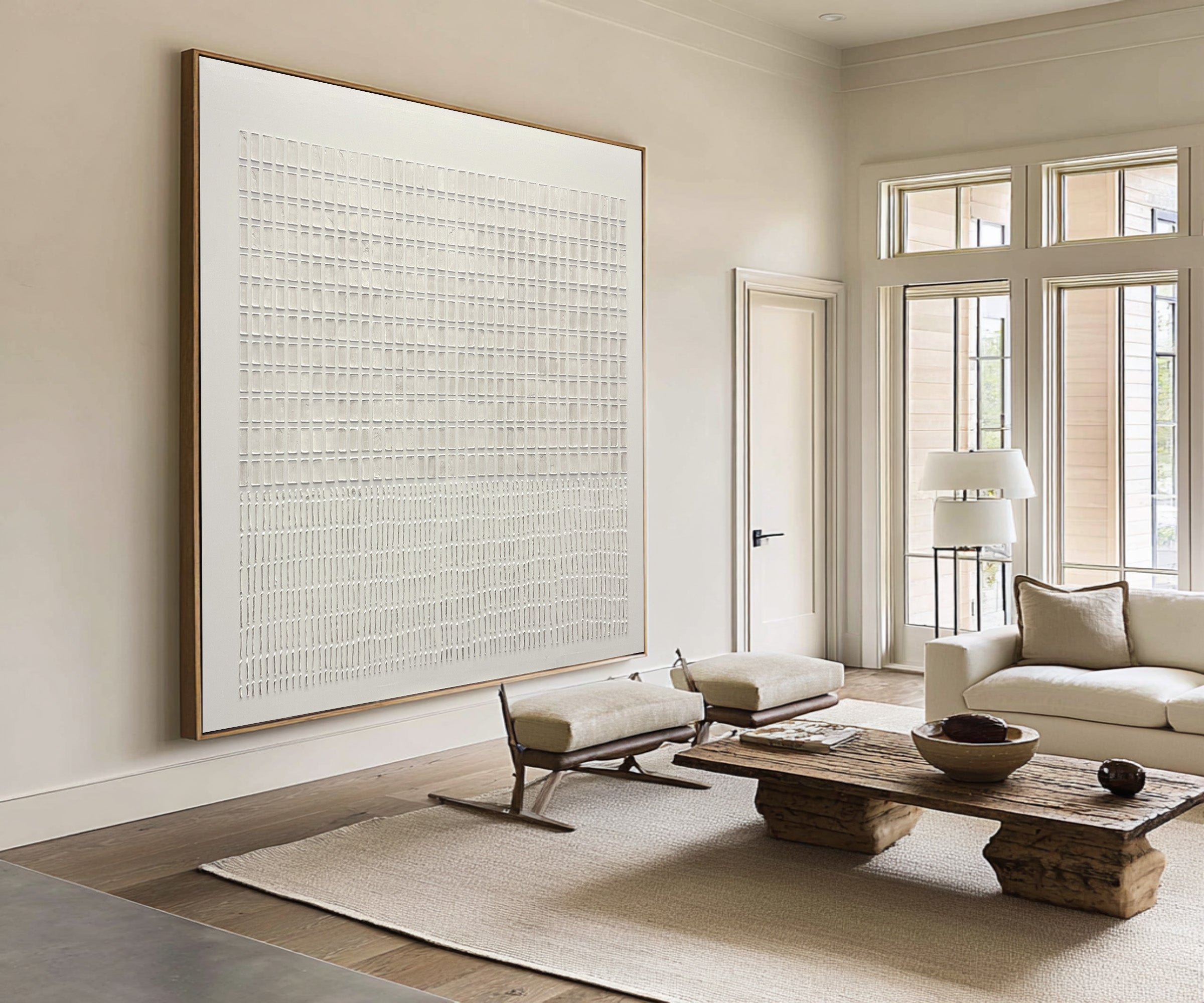 Minimalist Large White Grid Wall Art | KeiraArt #CZ 009