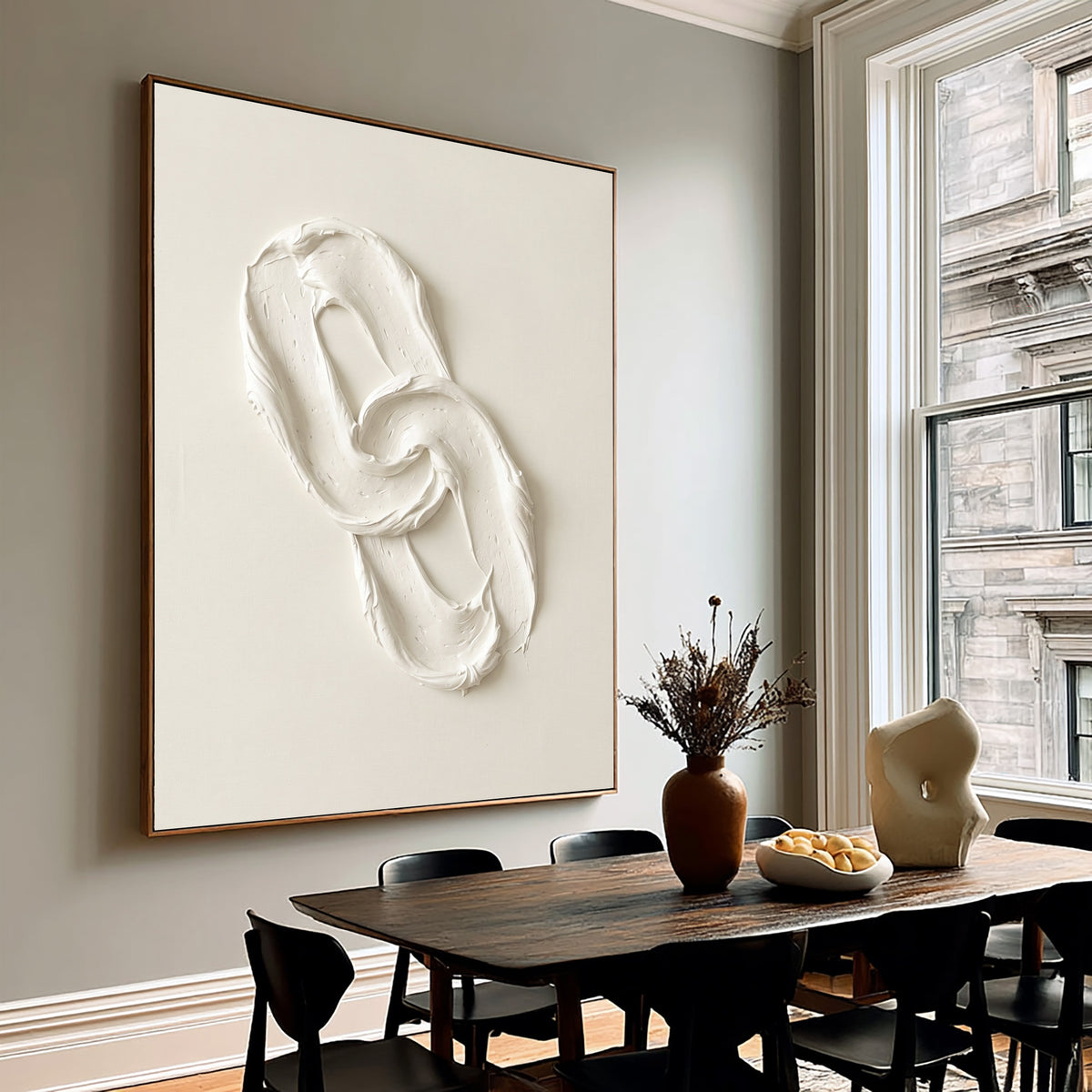 Quietly Bound By Endless Movement Large White Textured Abstract Wall Art Sculptural Relief Quiet Luxury Decor