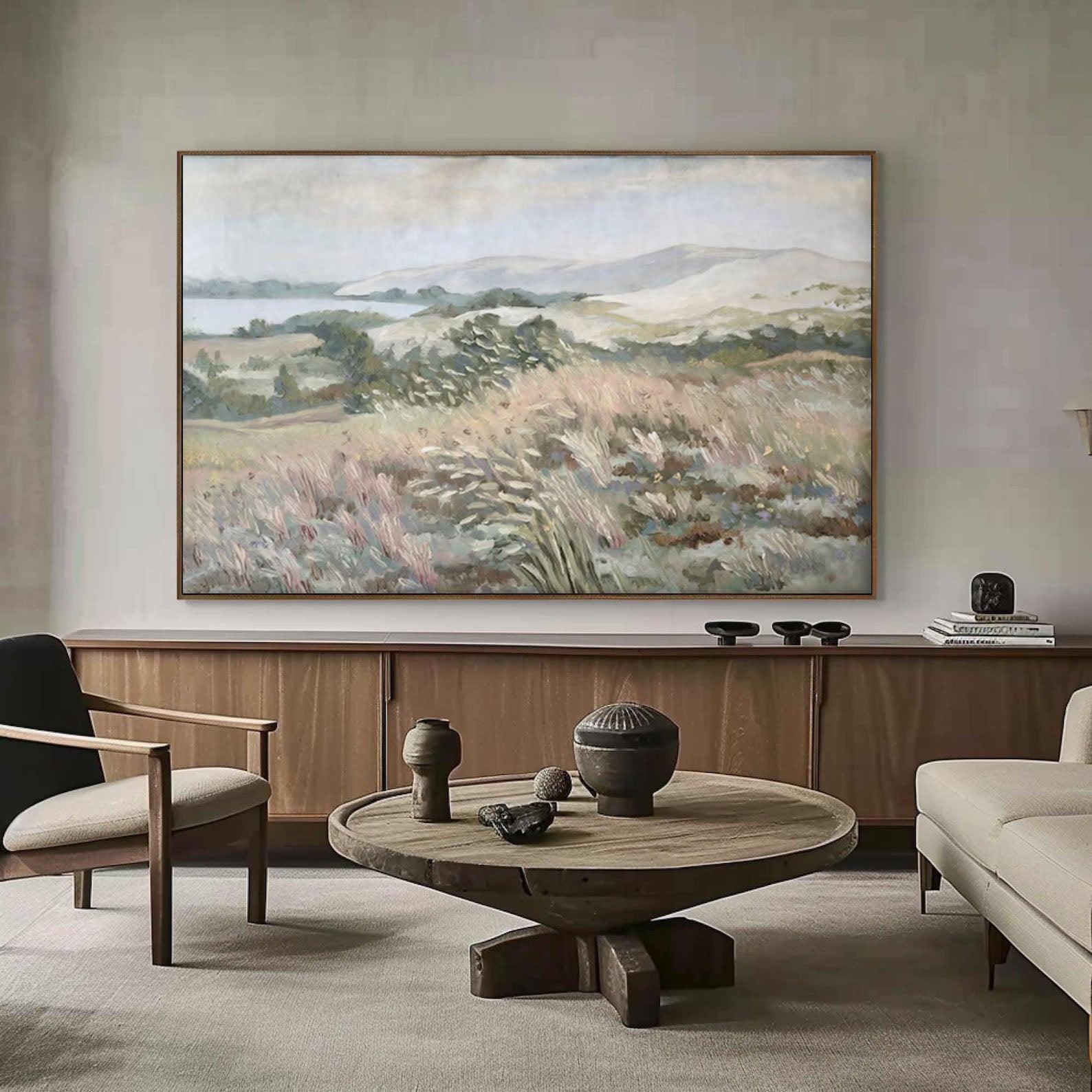 Serene Hills Pastoral Landscape Painting with Rolling Hills #AP 059