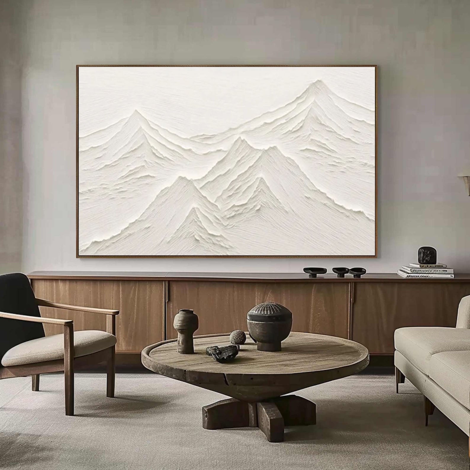 Silent Peaks Textured White Mountain Wall Art #MMA 168
