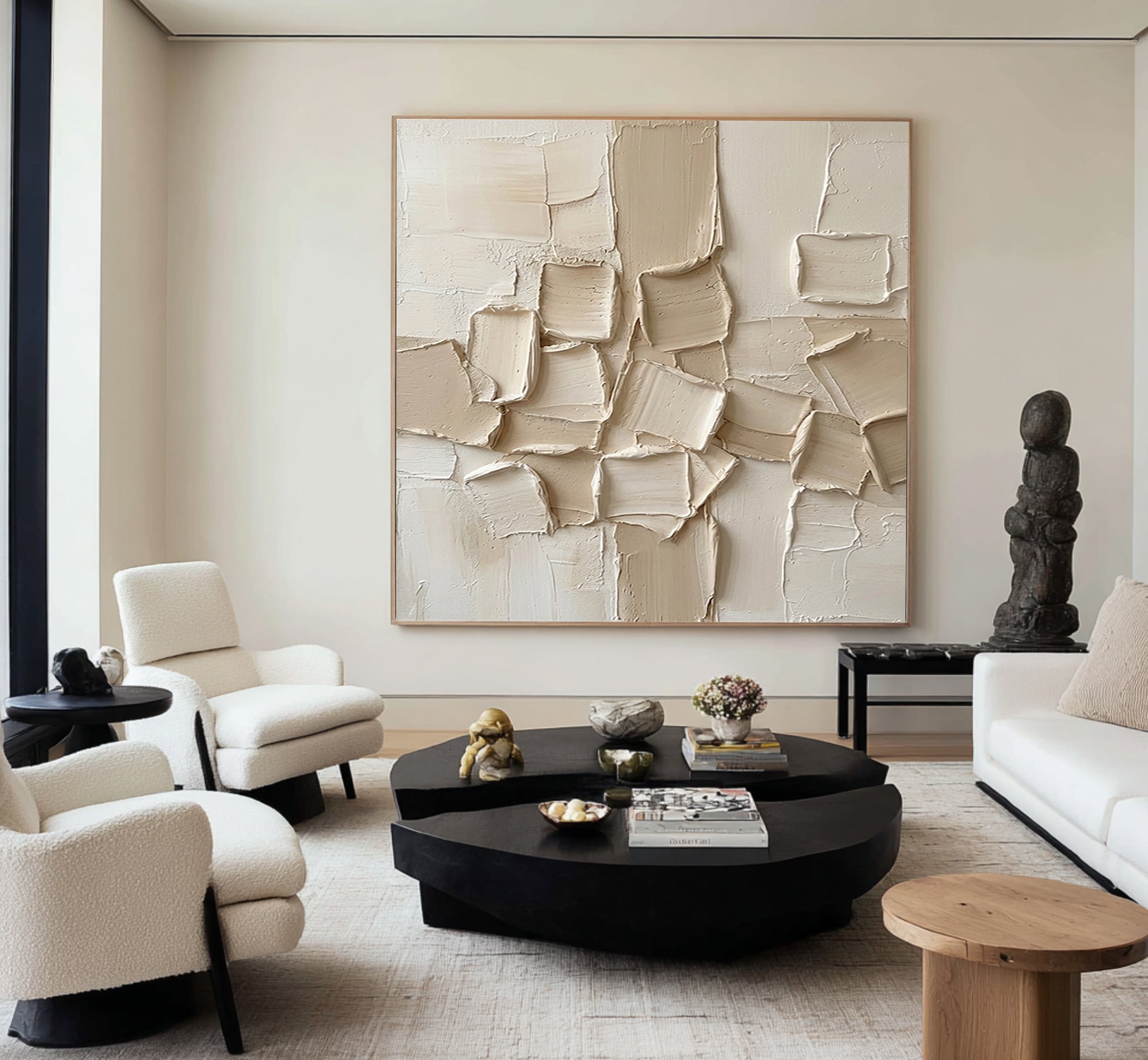 Large Mineral Relief Composition Wall Art Neutral Textured Canvas Painting