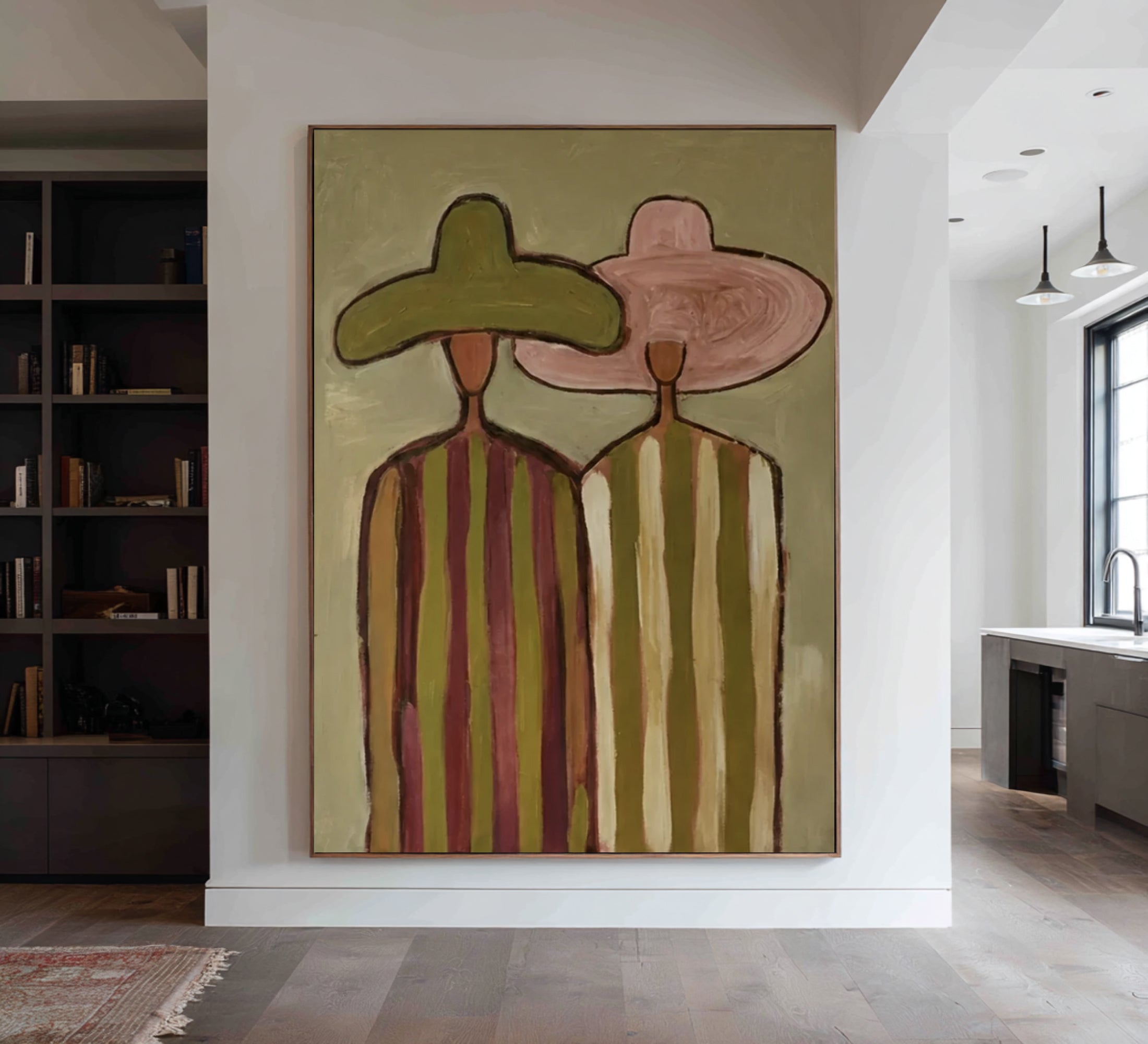Oversized Minimalist Cowboy Couple Canvas Art Contemporary Neutral Painting