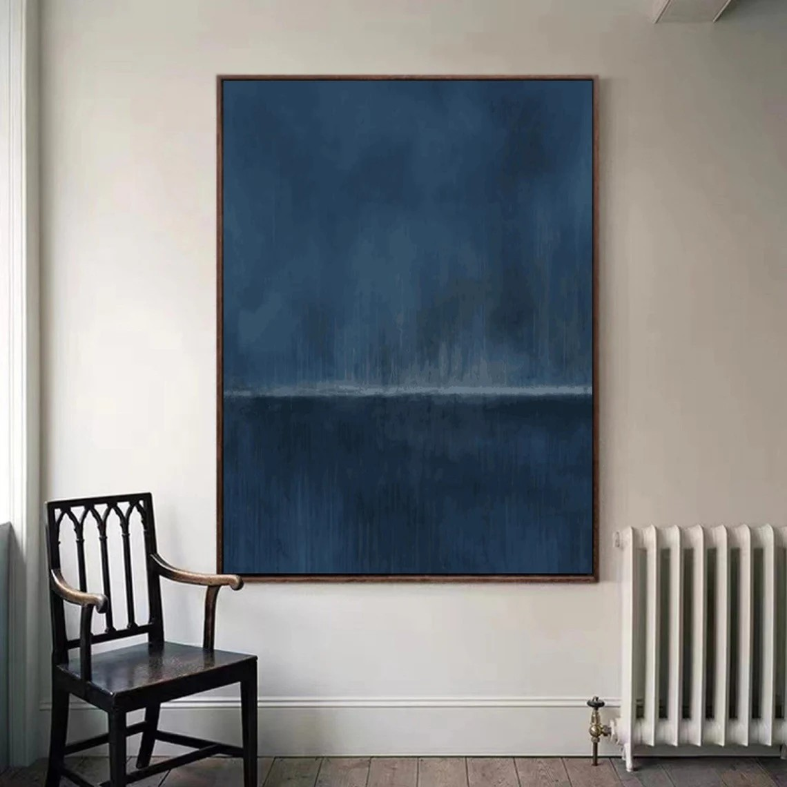Deep Blue Abstract Canvas Art Modern Minimalist Wall Decor #AP 074