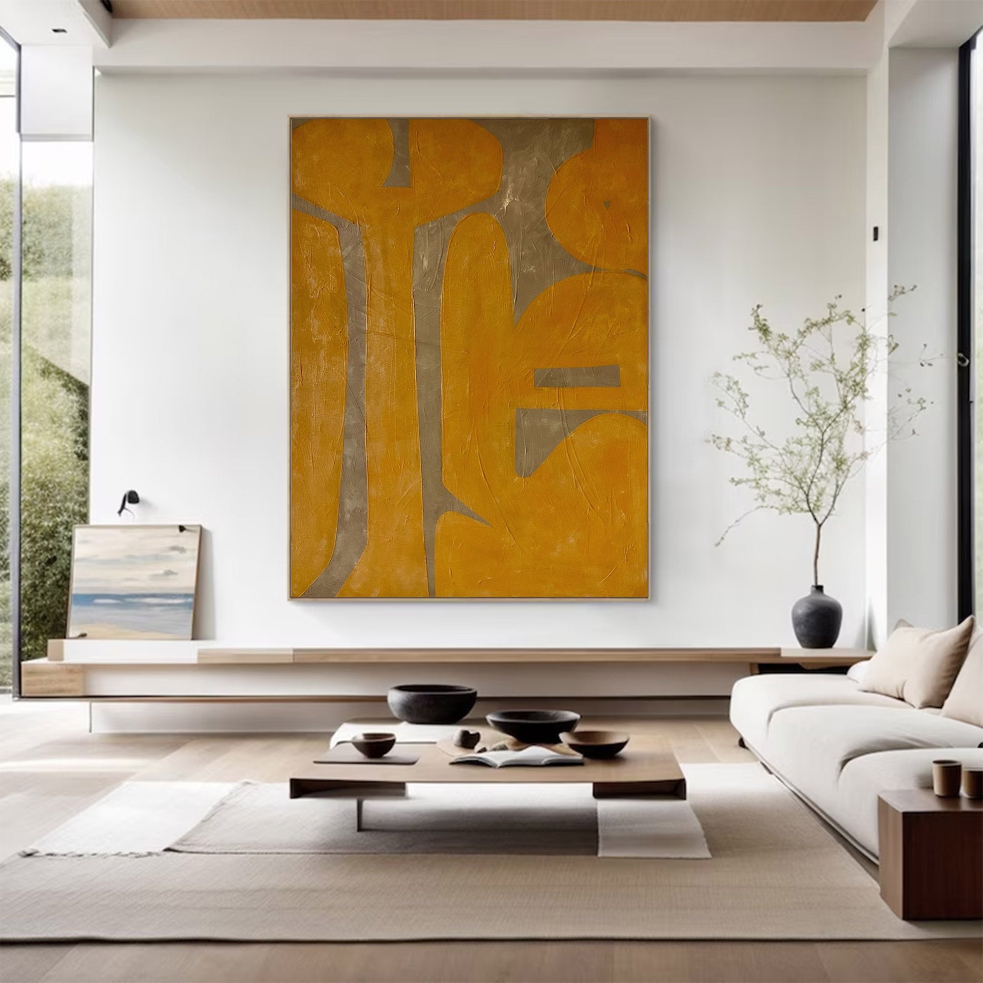 Large Modern Abstract Yellow Grey Art |KeiraArt #AG 102