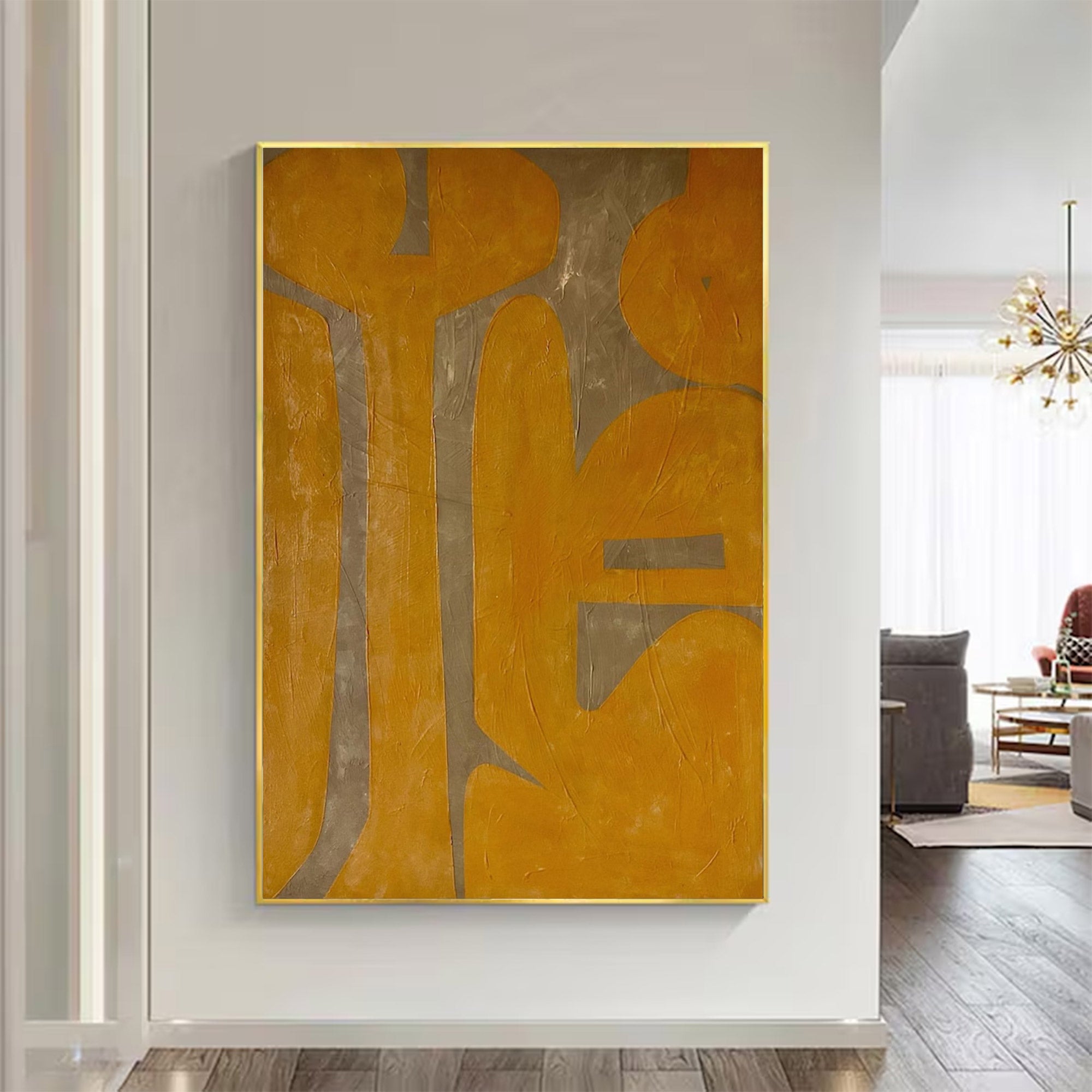 Large Modern Abstract Yellow Grey Art |KeiraArt #AG 102